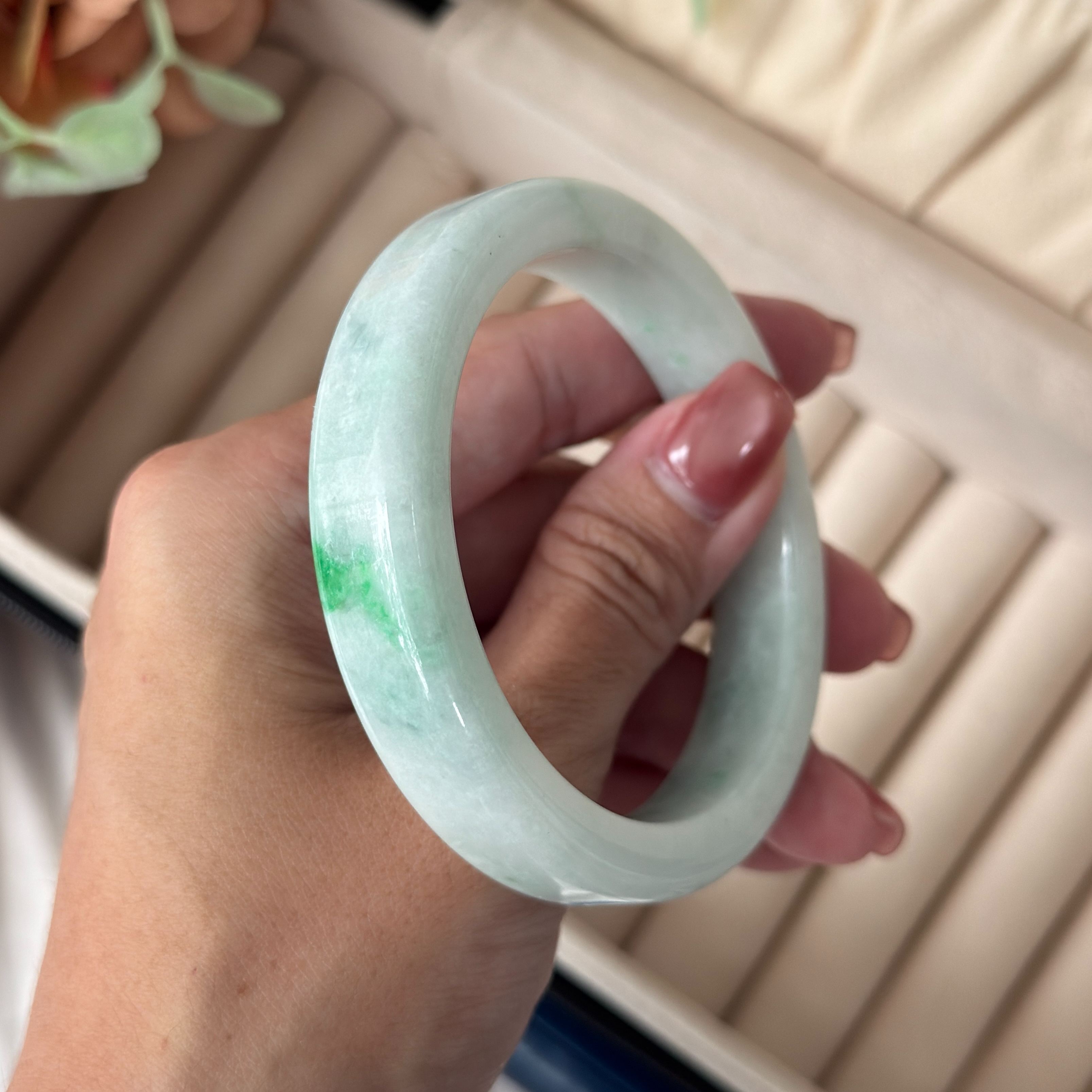 Grade A Apple Green Princess Cut Jade Bangle - S57+/58g