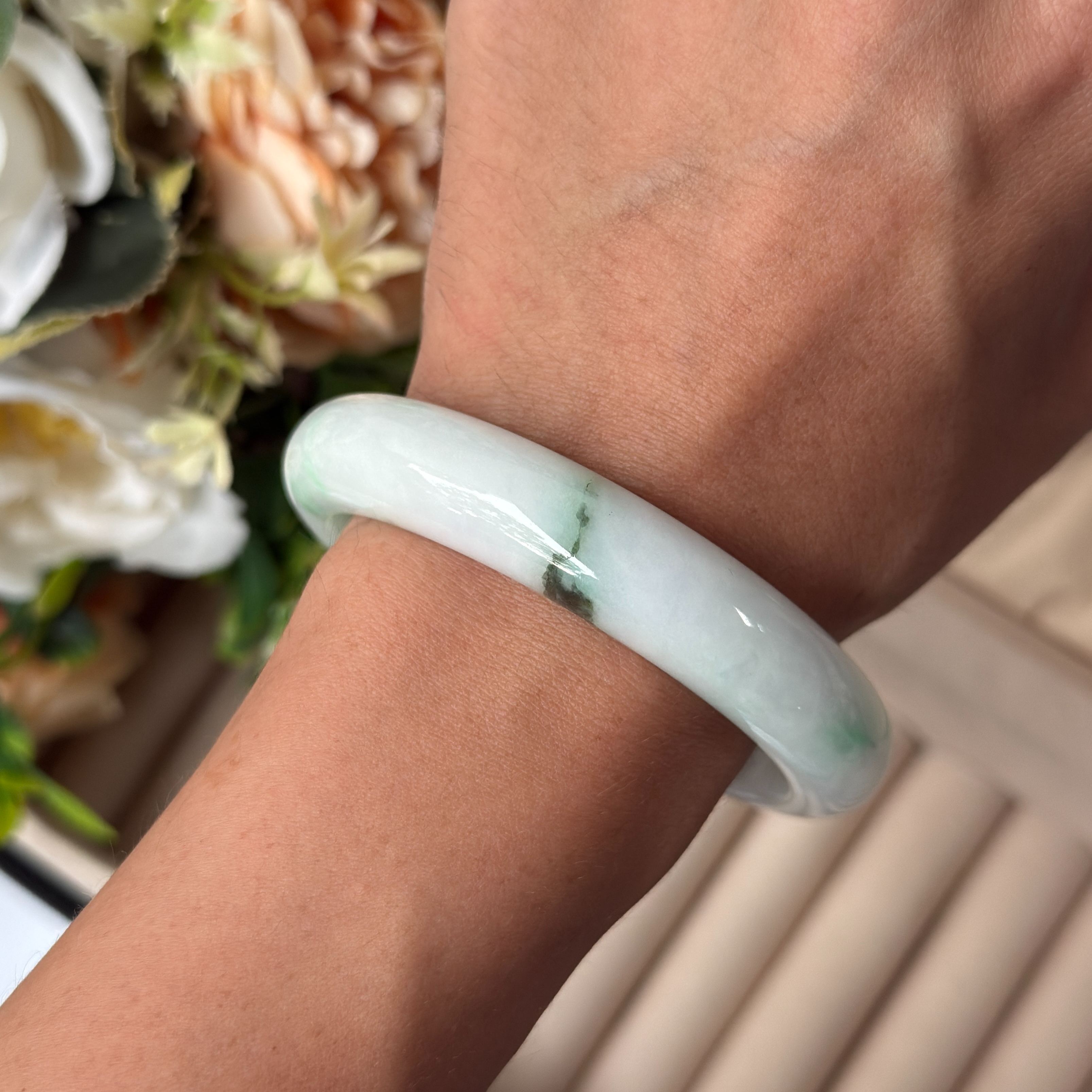 Grade A Verdant Spring Cloud Jade Bangle  - S56/58.7g