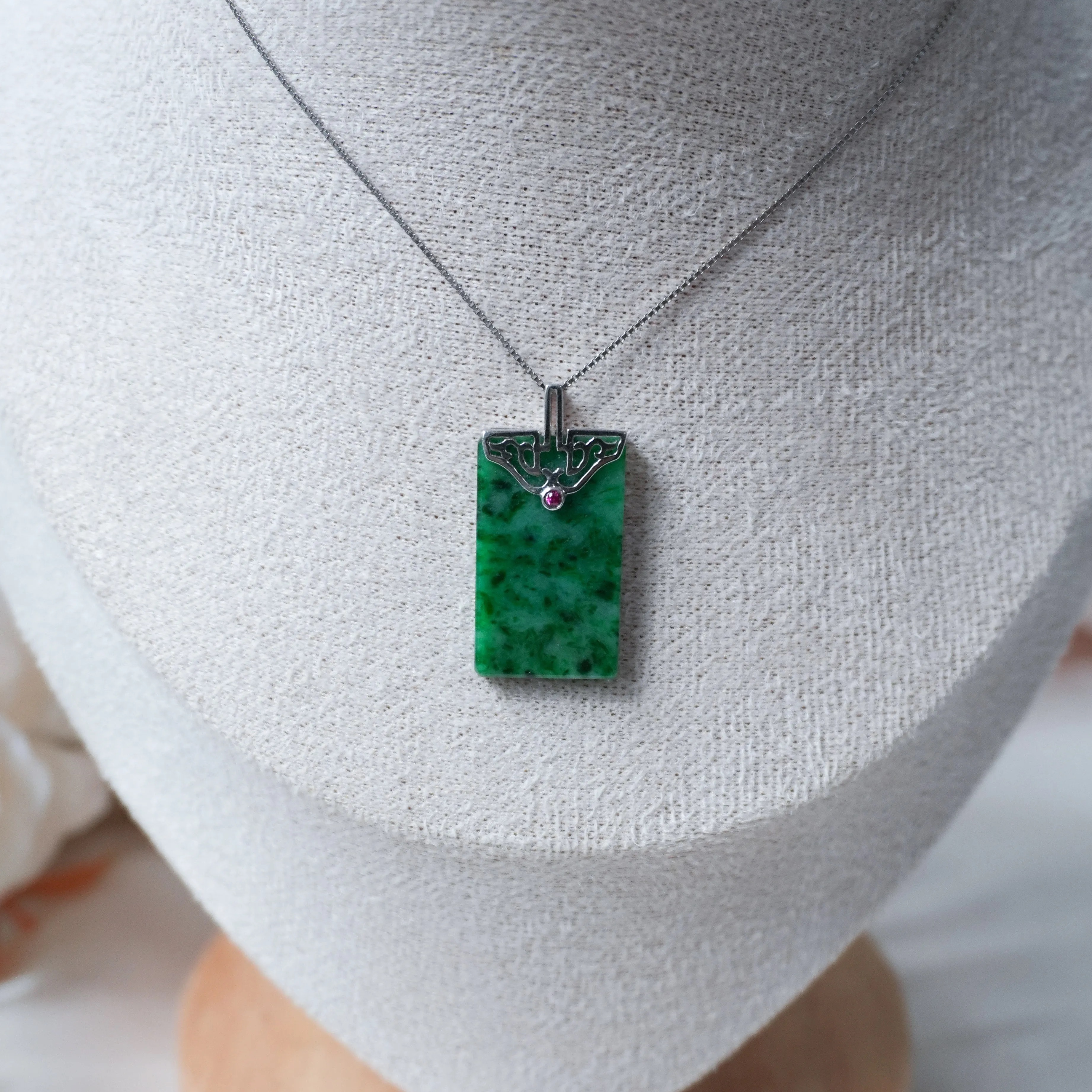 Grade A Laokeng Flower Green Jade Pendant