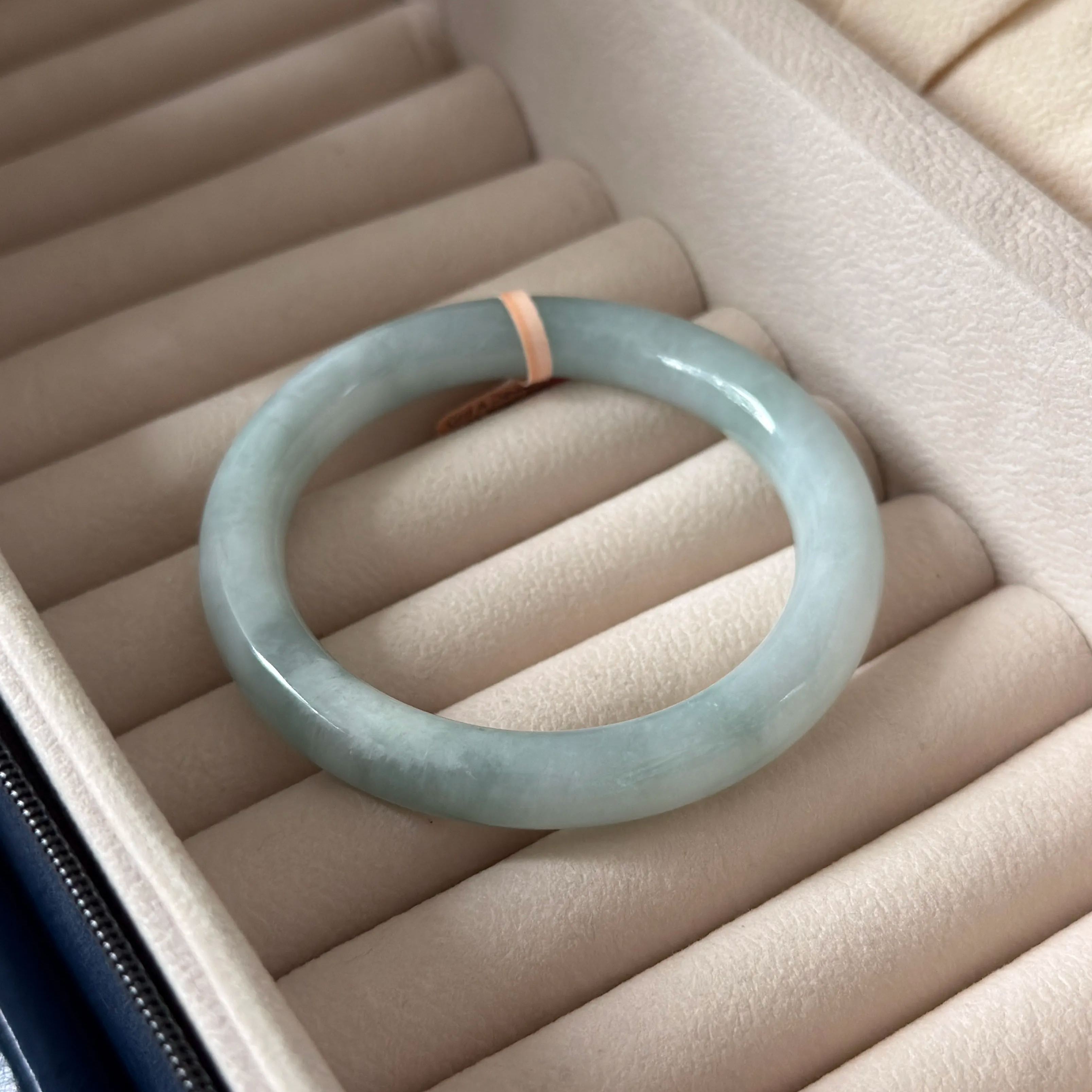 Grade A Dewdrop Green Jade Yuan Tiao Bangle - S55+/50.7g