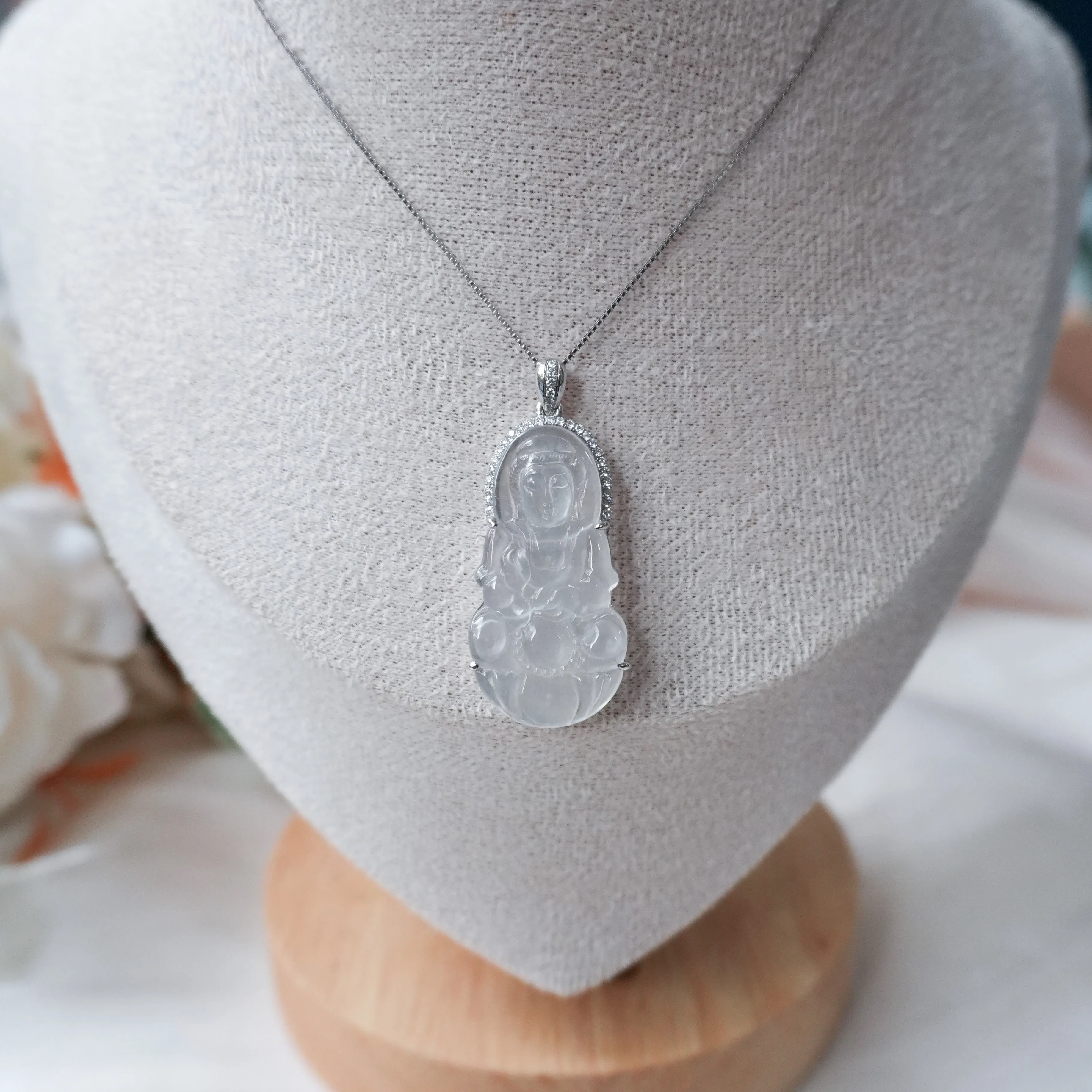 Grade A Ice Jade Guan Yin Pendant