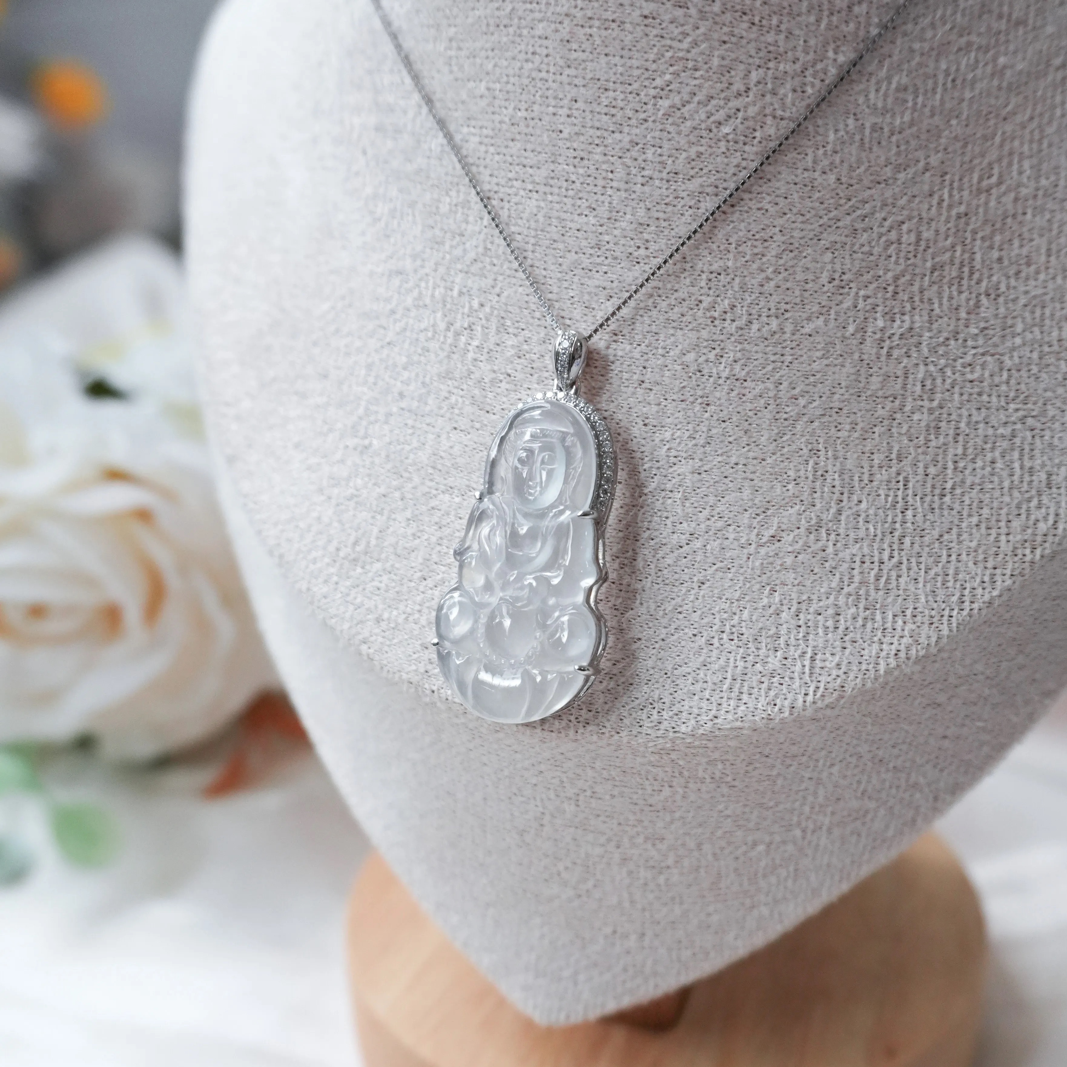 Grade A Ice Jade Guan Yin Pendant