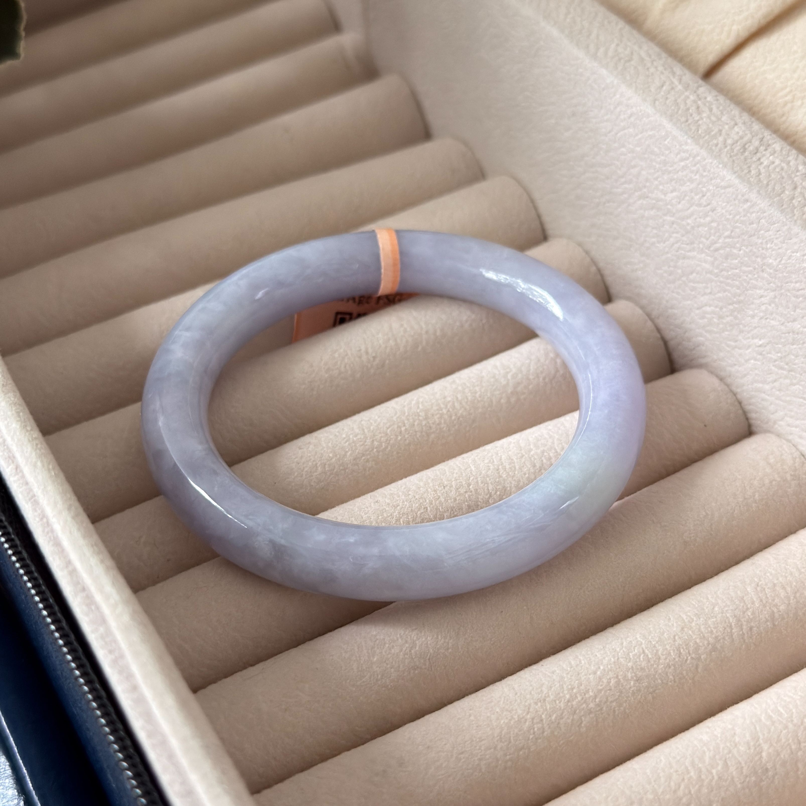 Grade A Blue Moon Lavender Green Jade Yuan Tiao Bangle - S55/52.2g