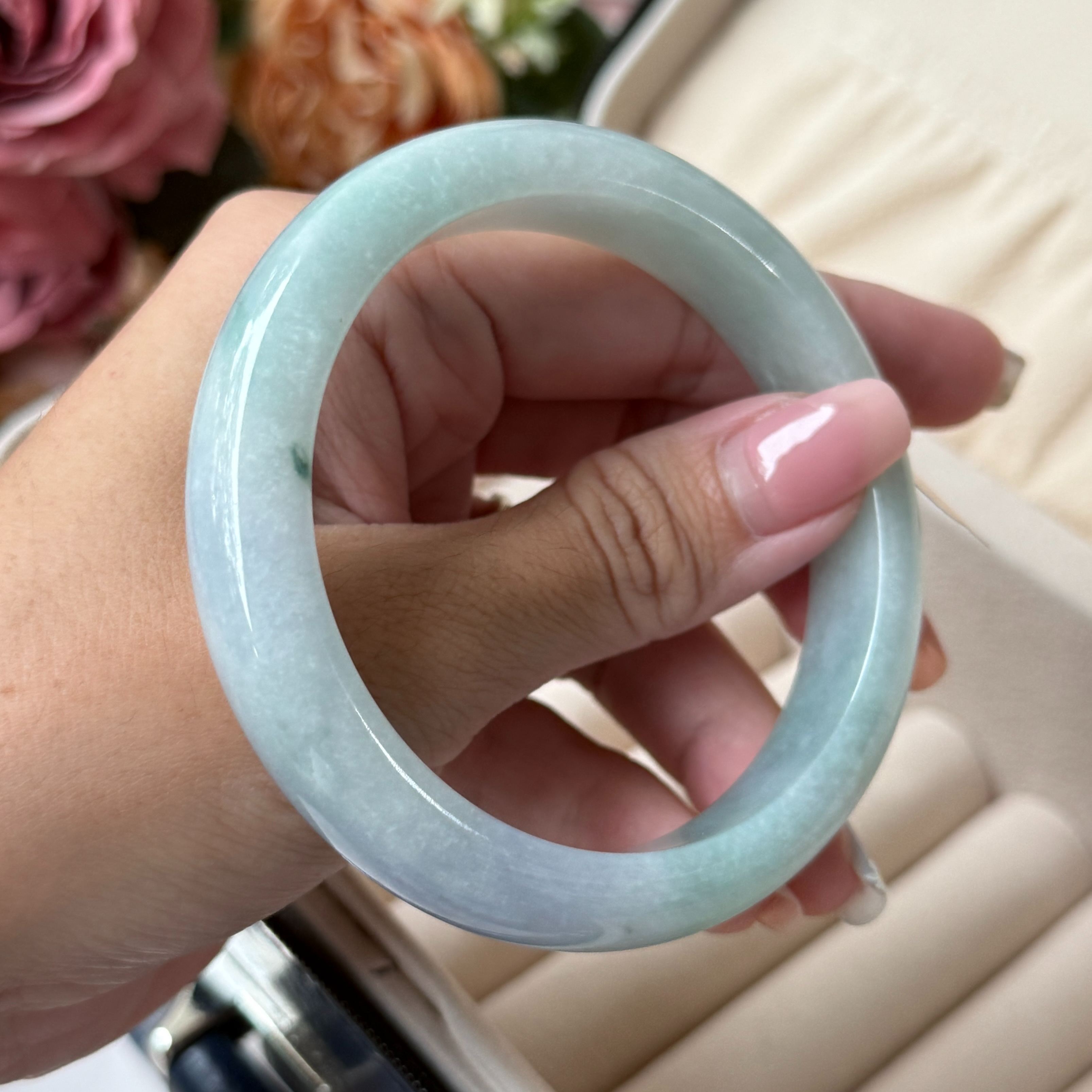Grade A Lavender Flora Green Jade Bangle - S60/66.2g