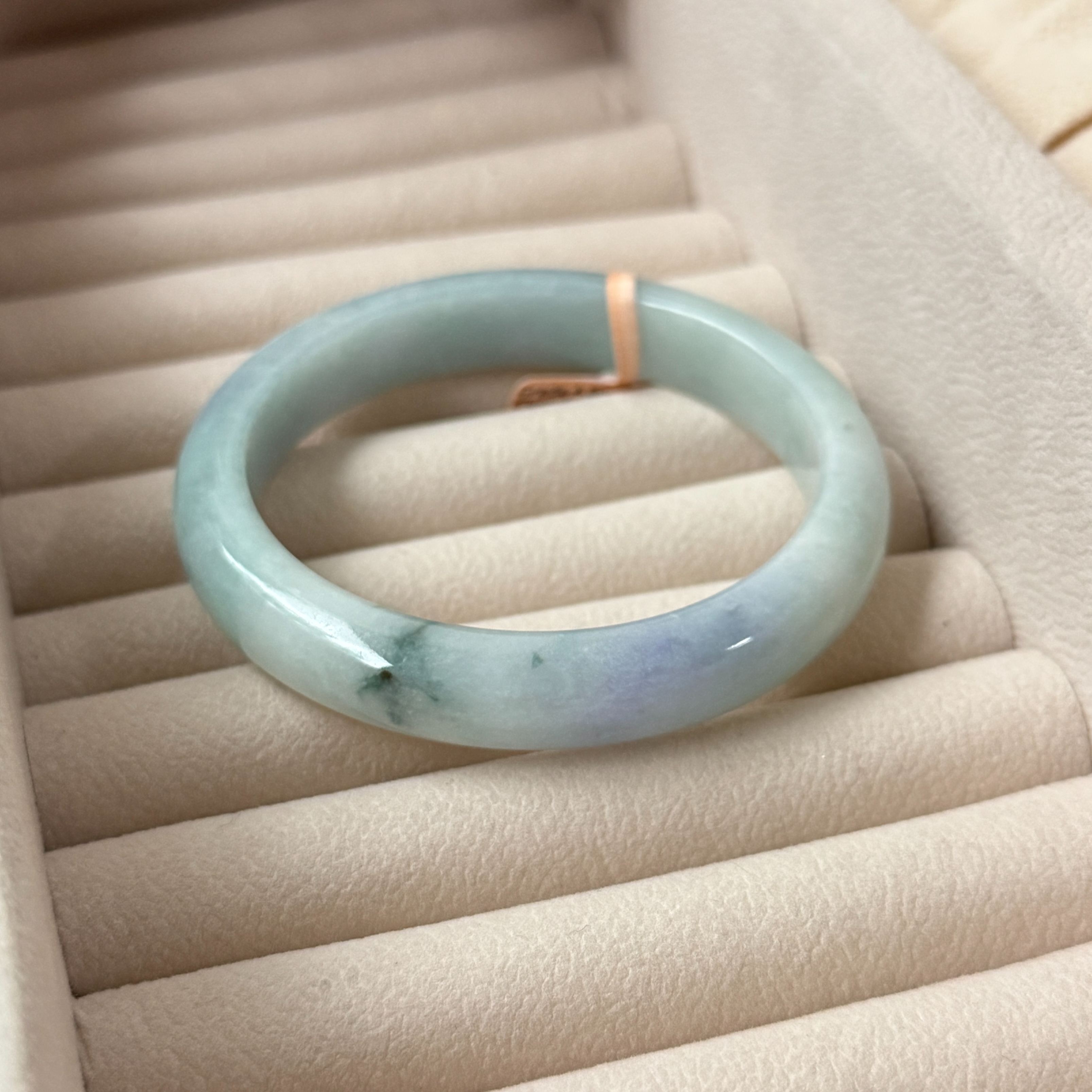 Grade A Blue Moon Flora Green Jade Bangle - S59+/54.7g