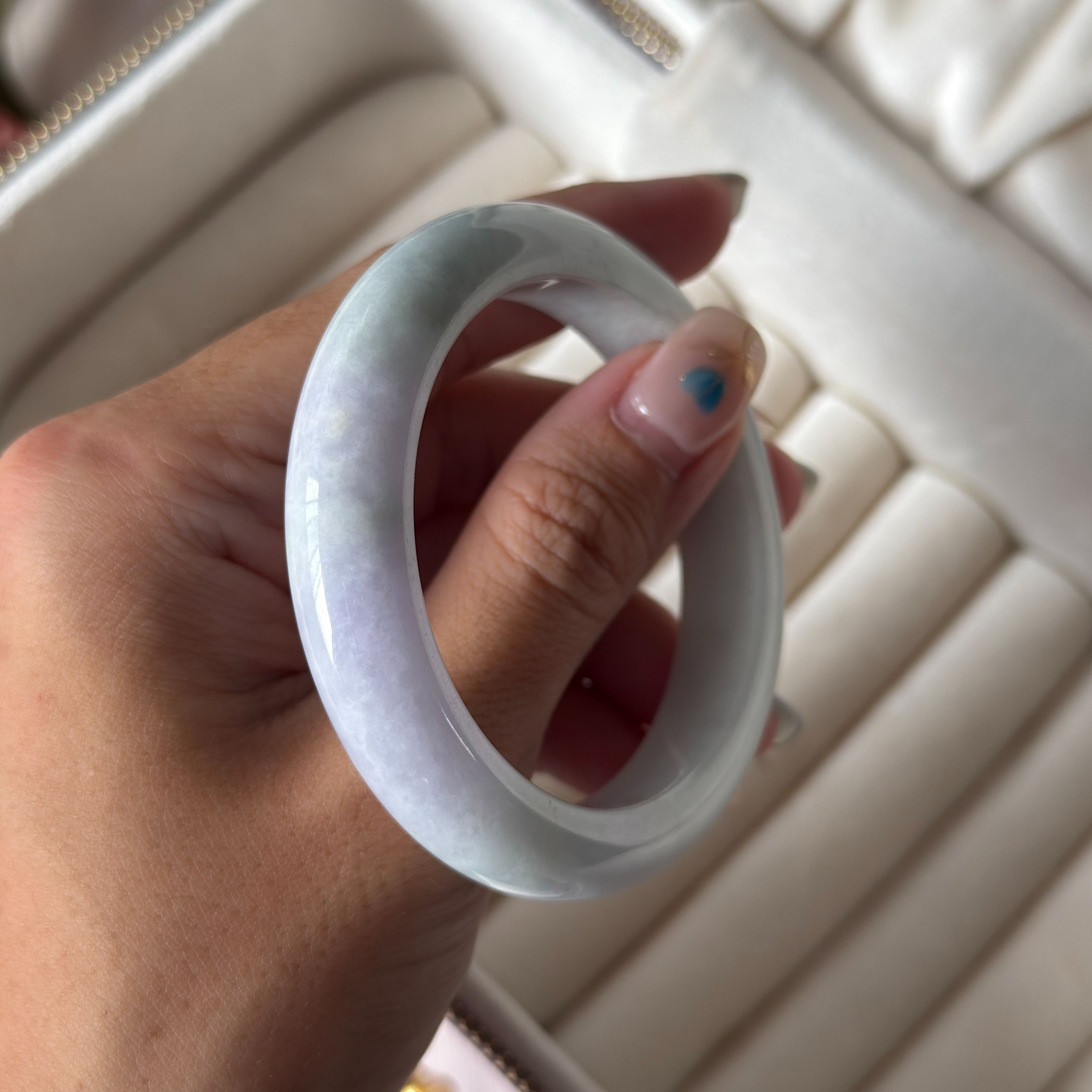 Grade A Indigo Lavender Green Jade Bangle - S52+/55.6g