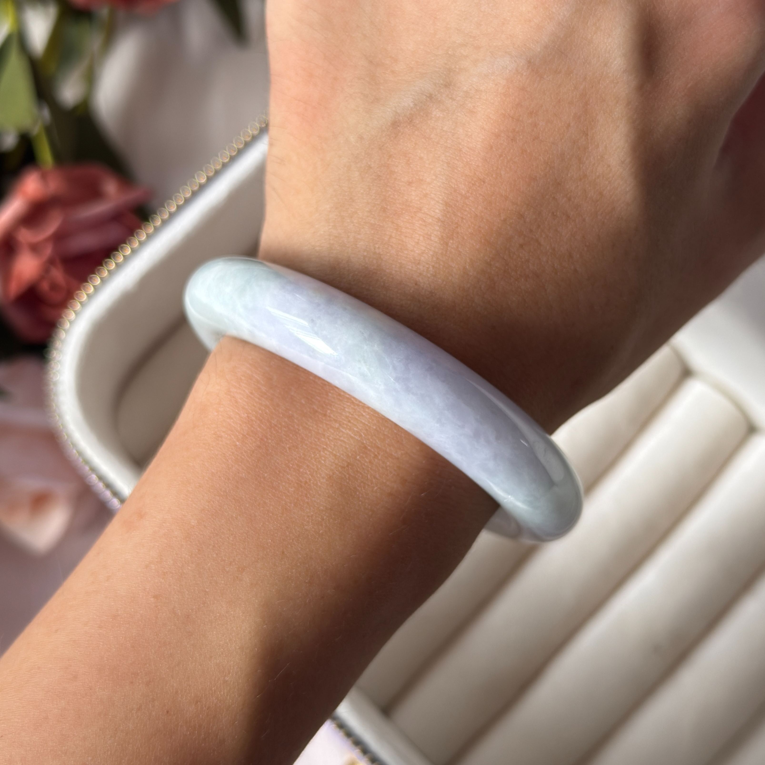 Grade A Indigo Lavender Green Jade Bangle - S52+/55.6g