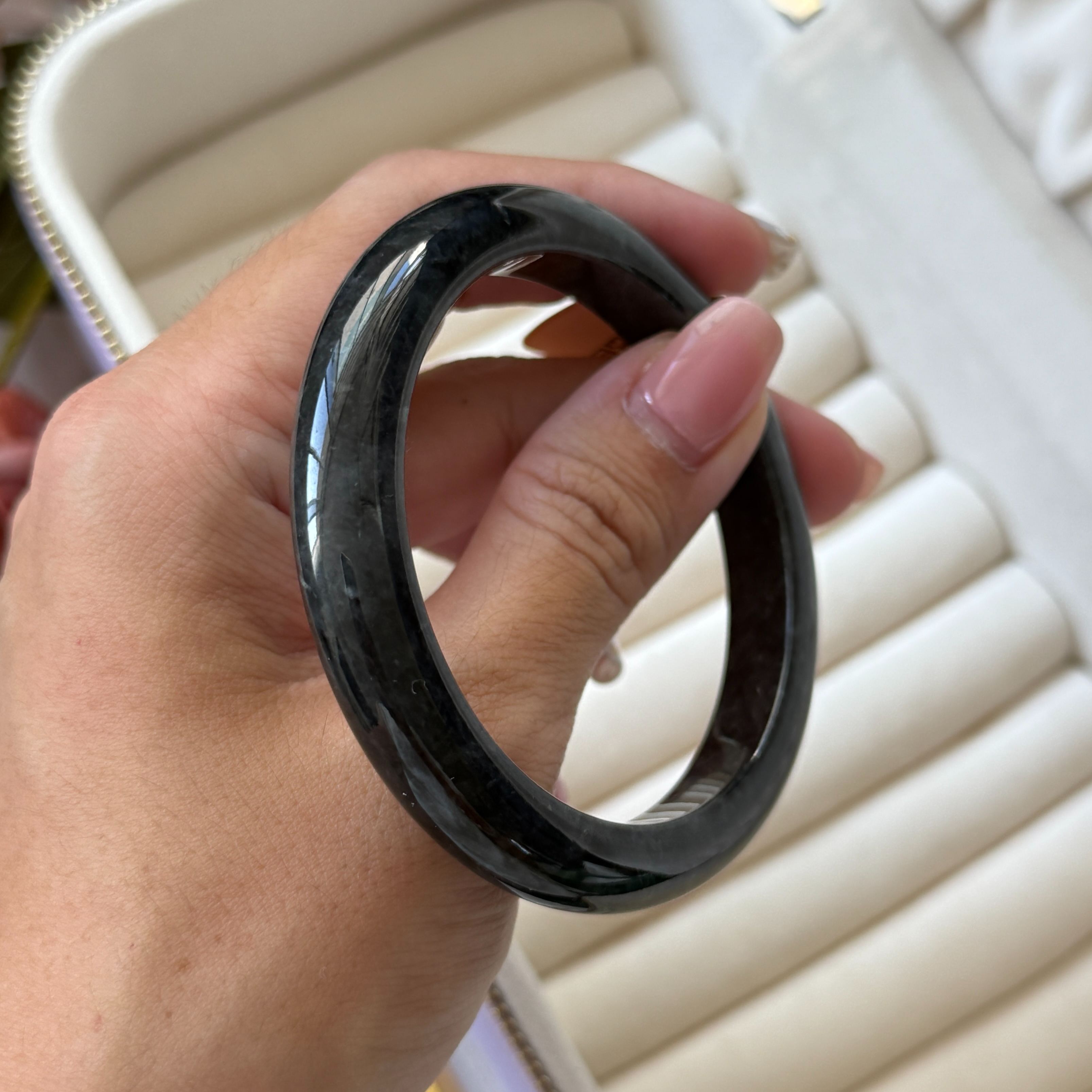 Grade A Ash Grey Jade Bangle - S56/44.8g