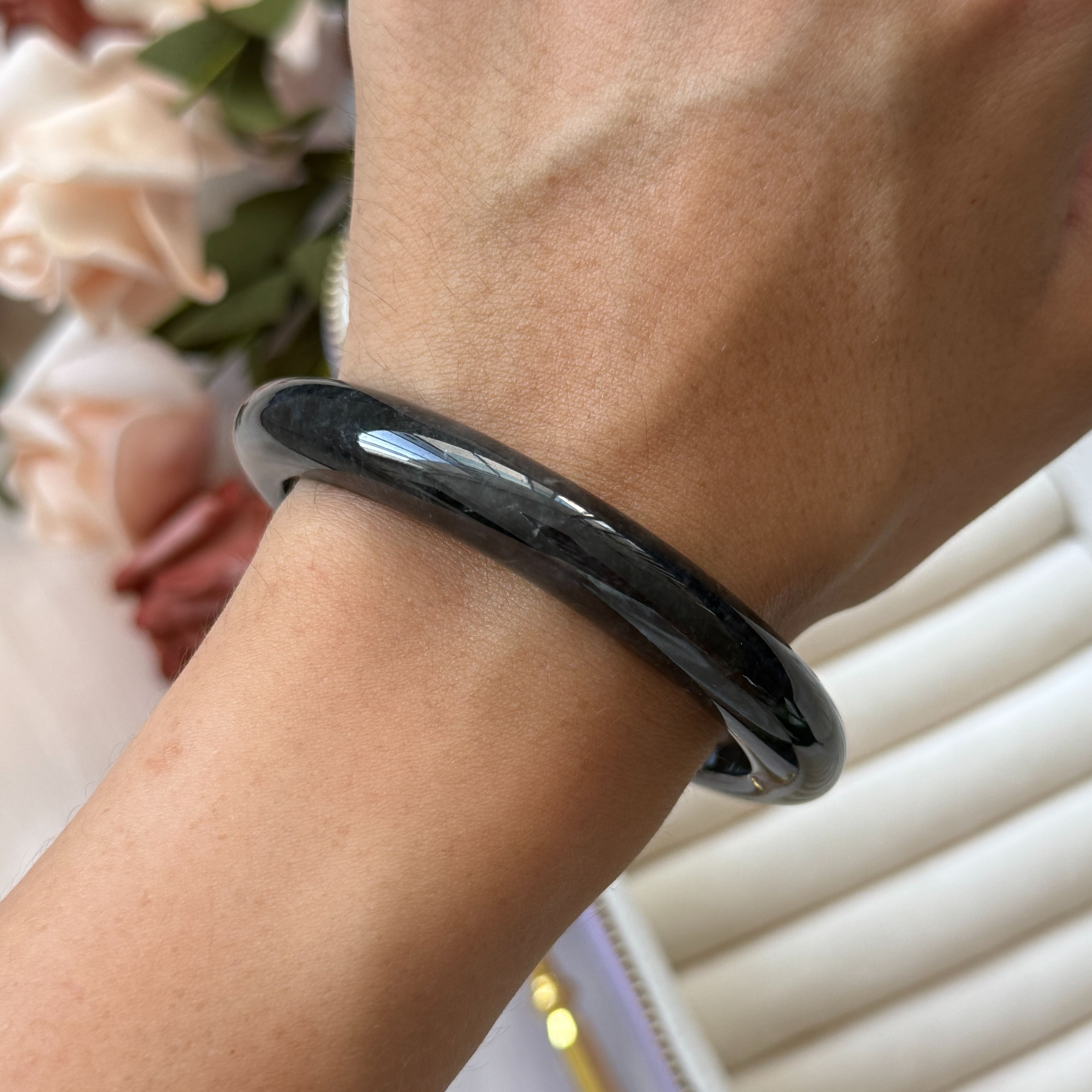 Grade A Ash Grey Jade Bangle - S56/44.8g