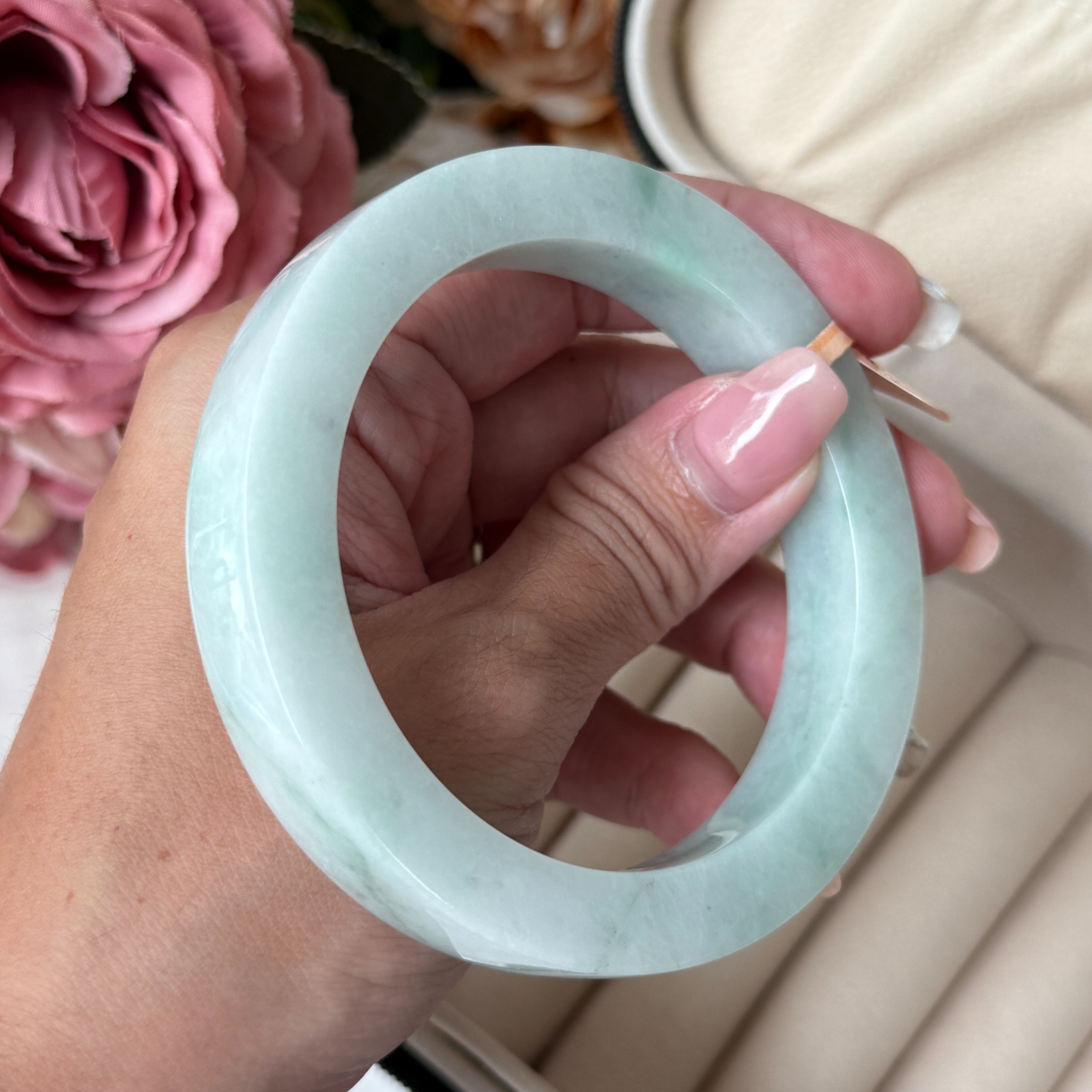 Grade A Flora Green Jade Princess Bangle - S59+/79.6g
