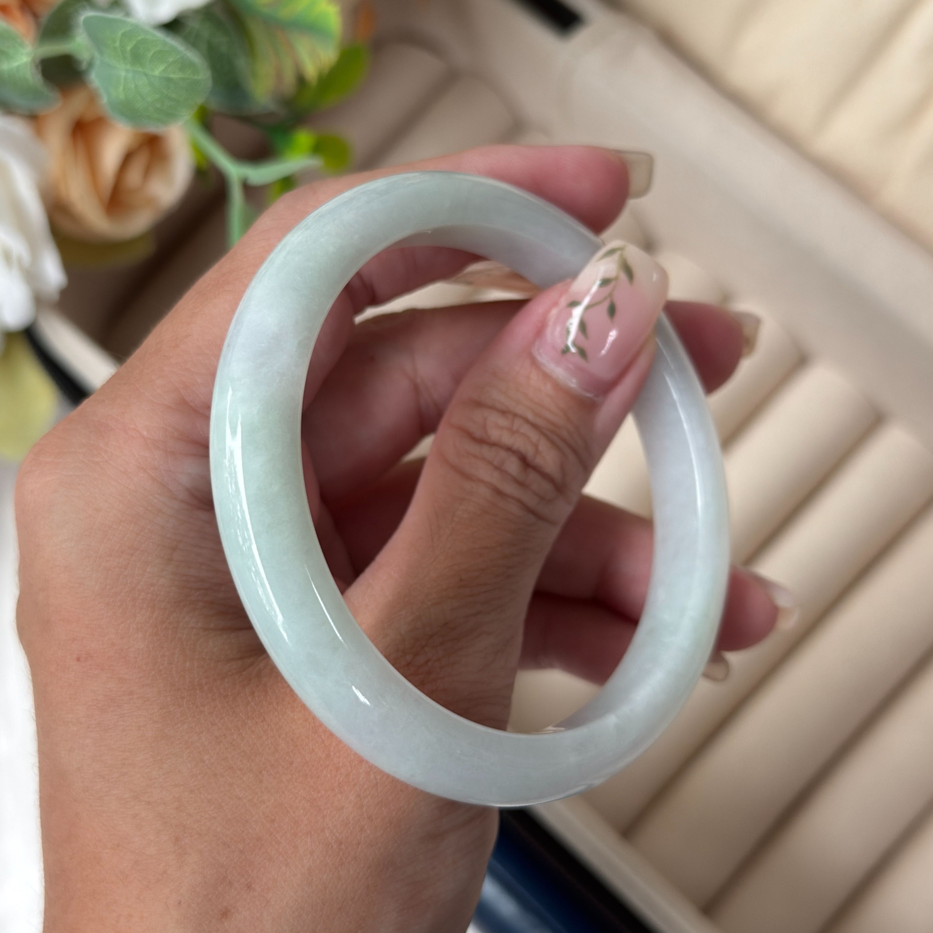 Grade A Frosty Green Jade Bangle - S57+/41.7g