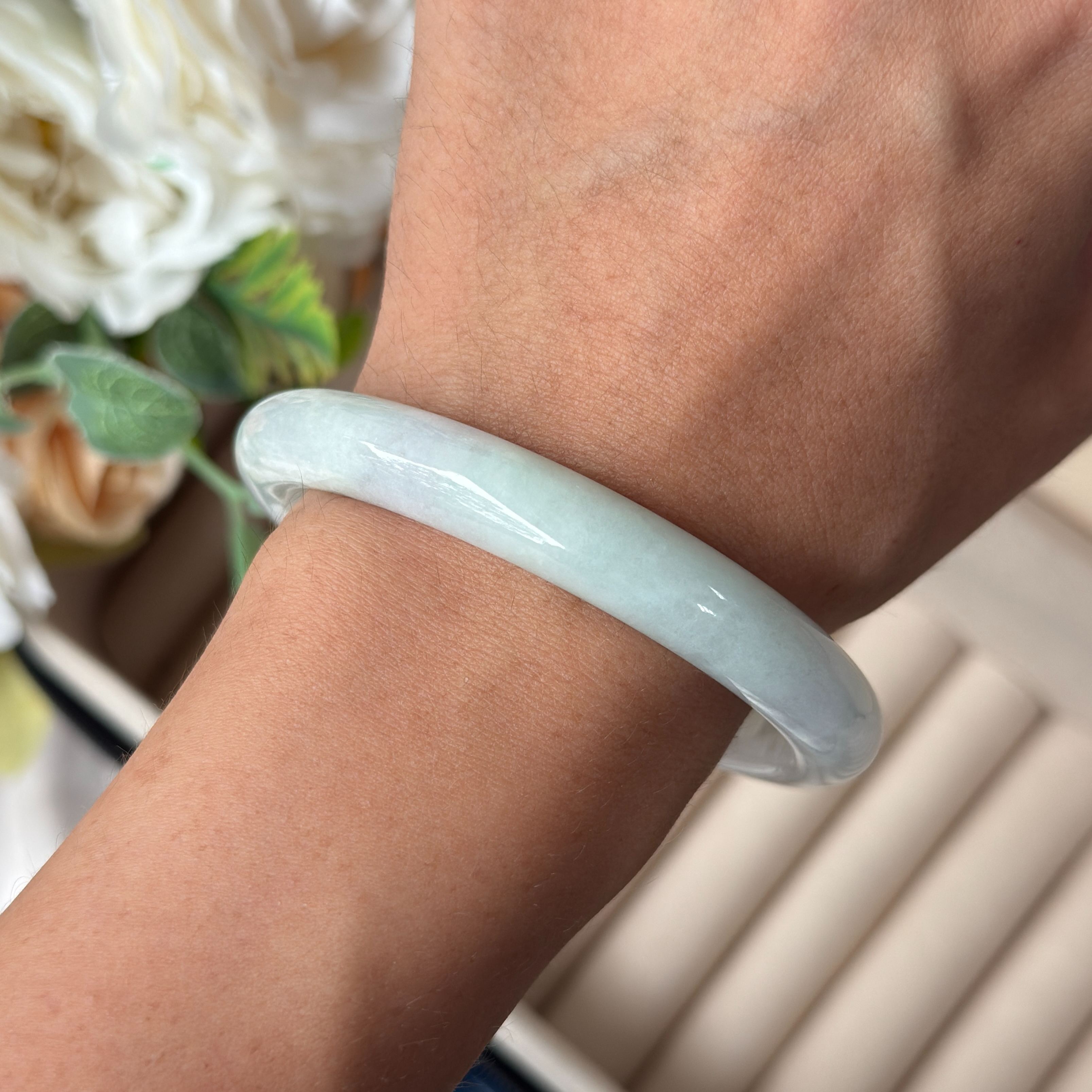 Grade A Frosty Green Jade Bangle - S57+/41.7g