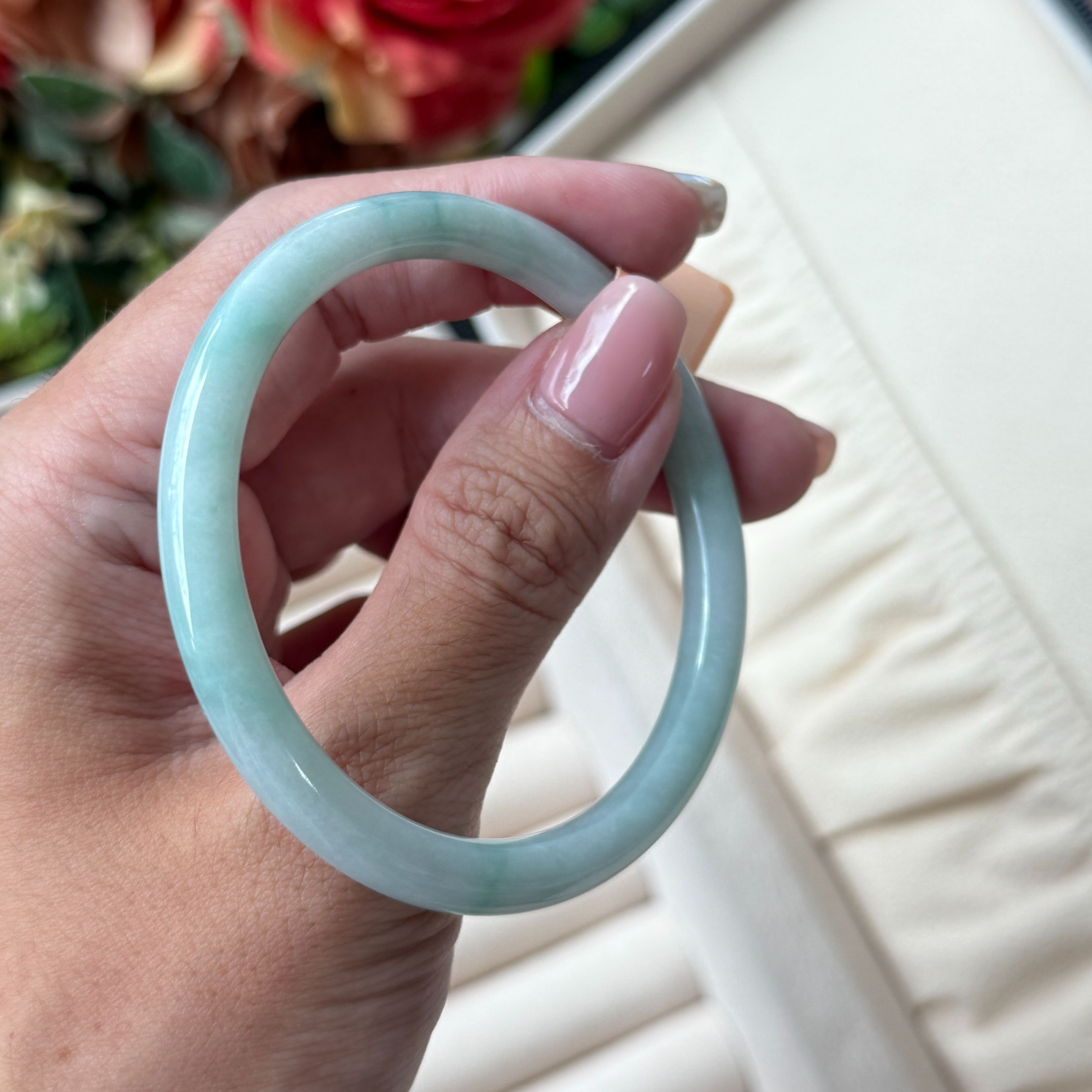 Grade A Waterhue Green Jade Xi Tiao Bangle - S53+/21.2g