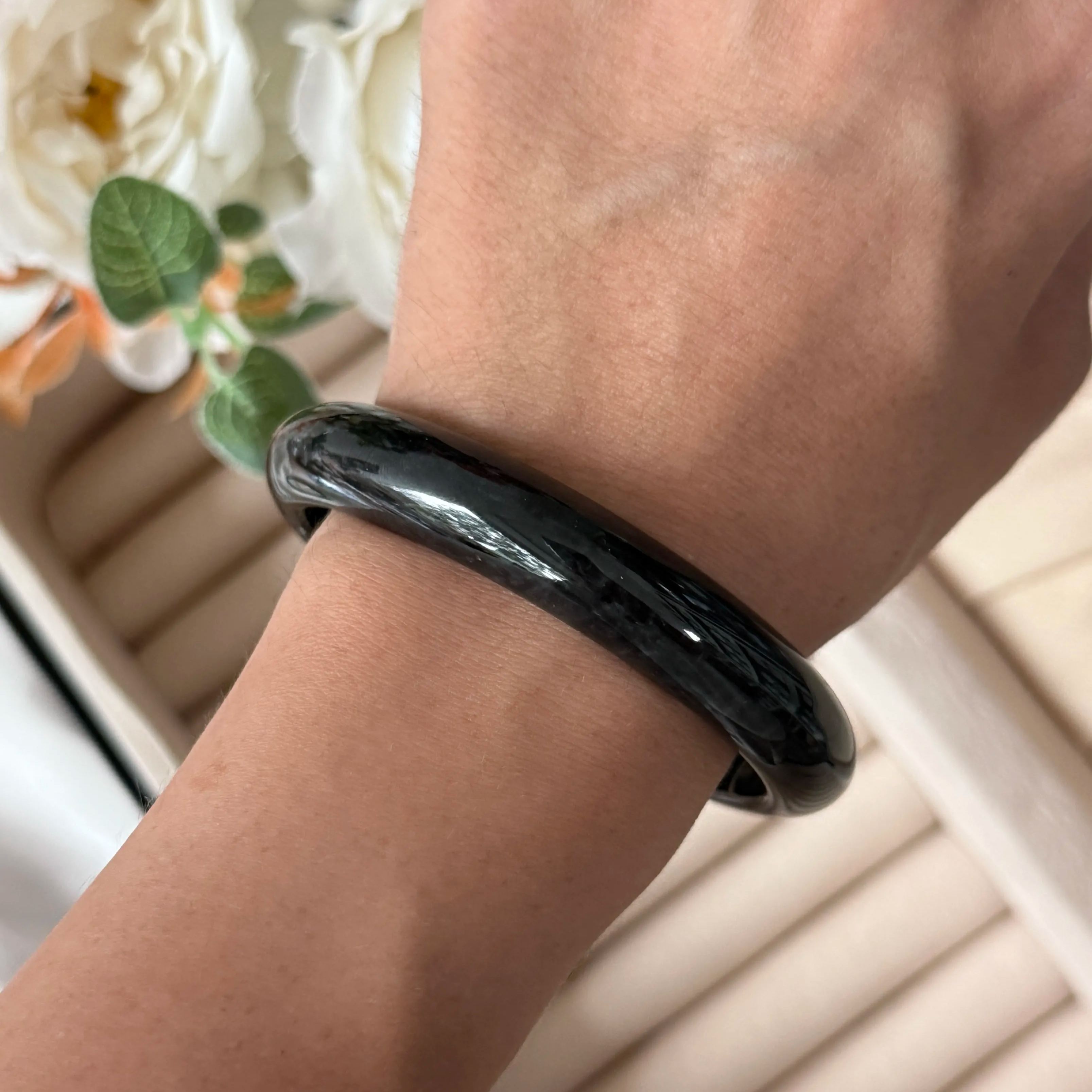 Grade A Ash Grey Jade Bangle - S57/45.8g