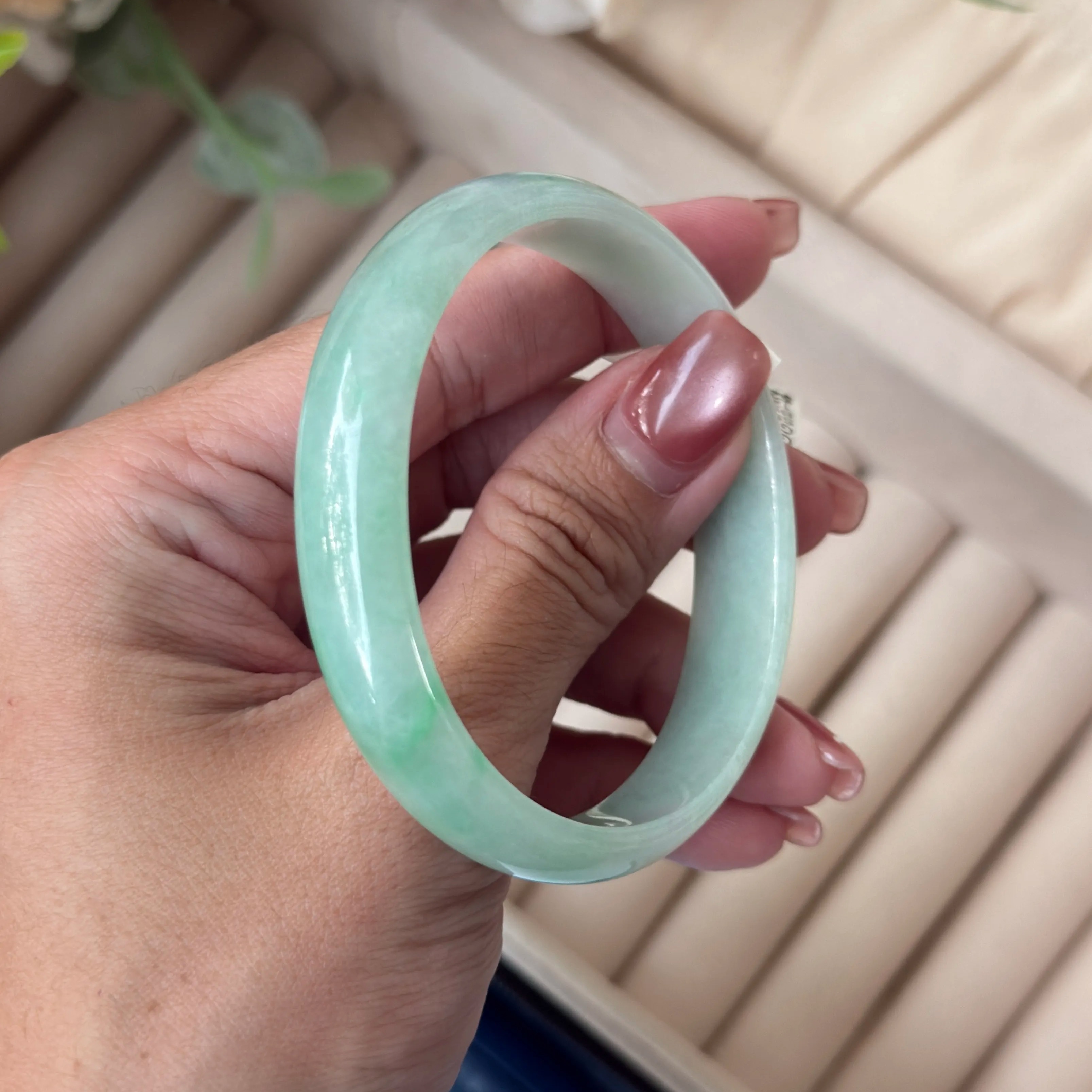 Grade A Apple Green Jade Oval Bangle - S56/33g - GMM