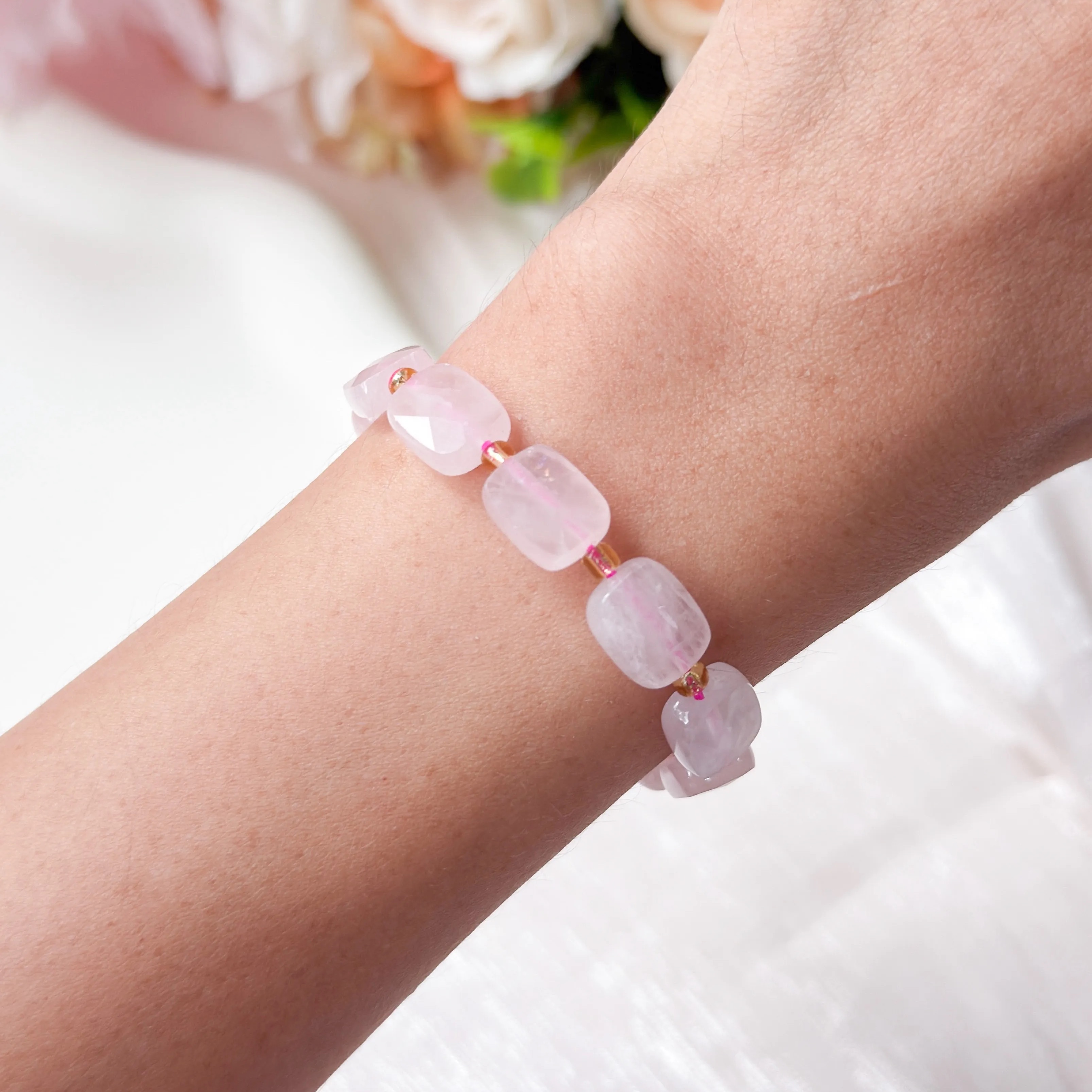 Rose Quartz Rect Canister Bracelet