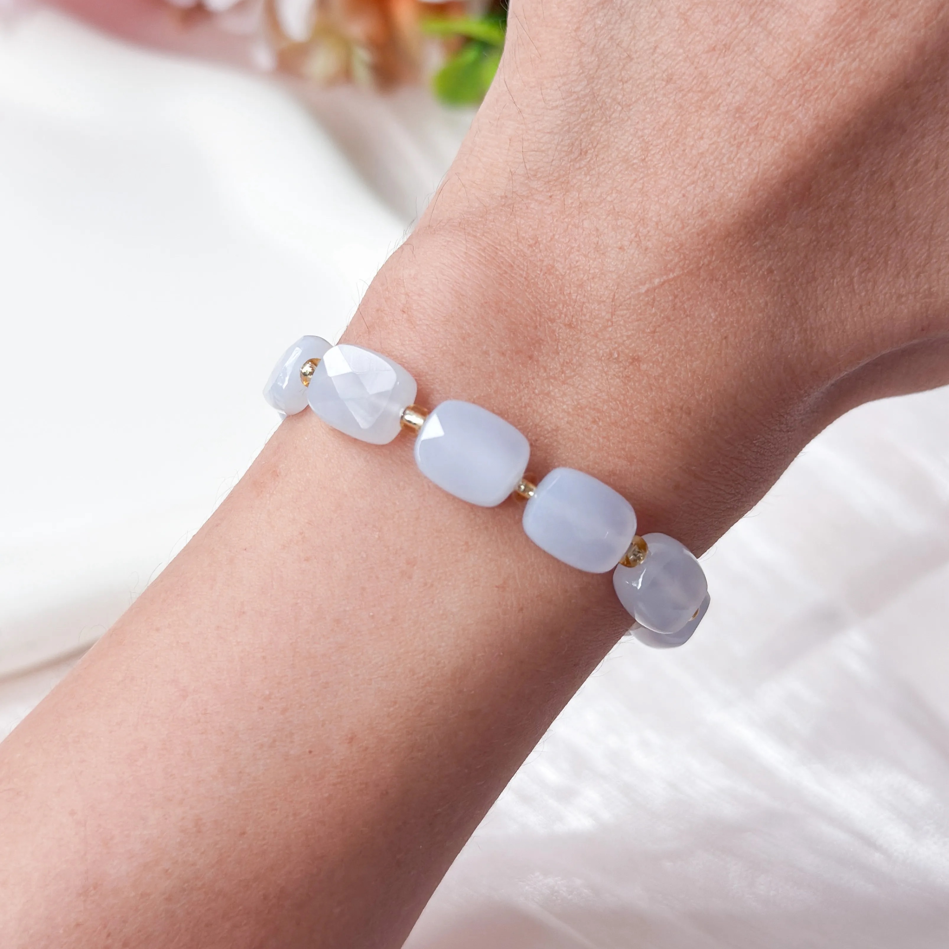 White Chalcedony Rect Canister Bracelet