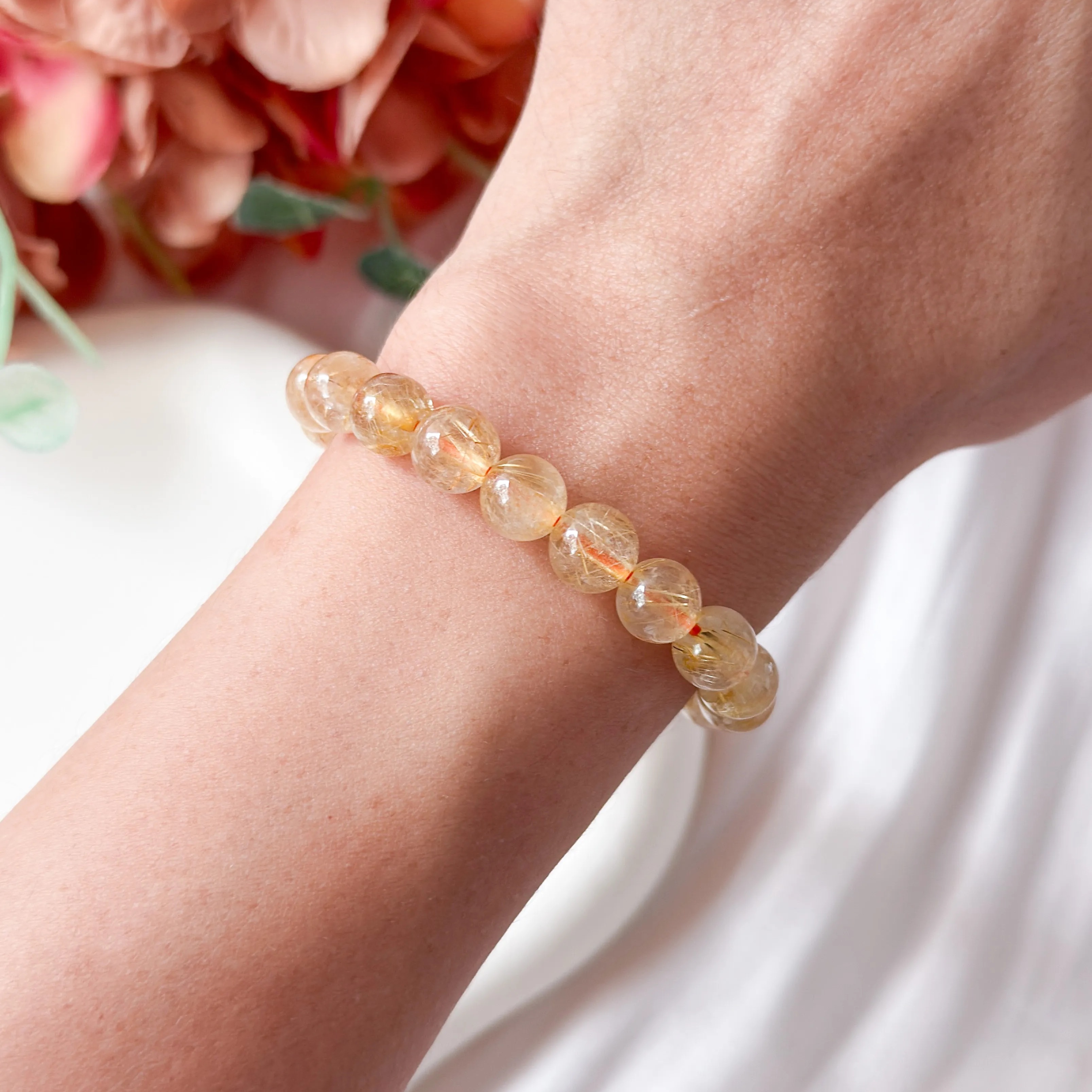 Gold Rutilated Quartz 7+mm AA+ Bracelet