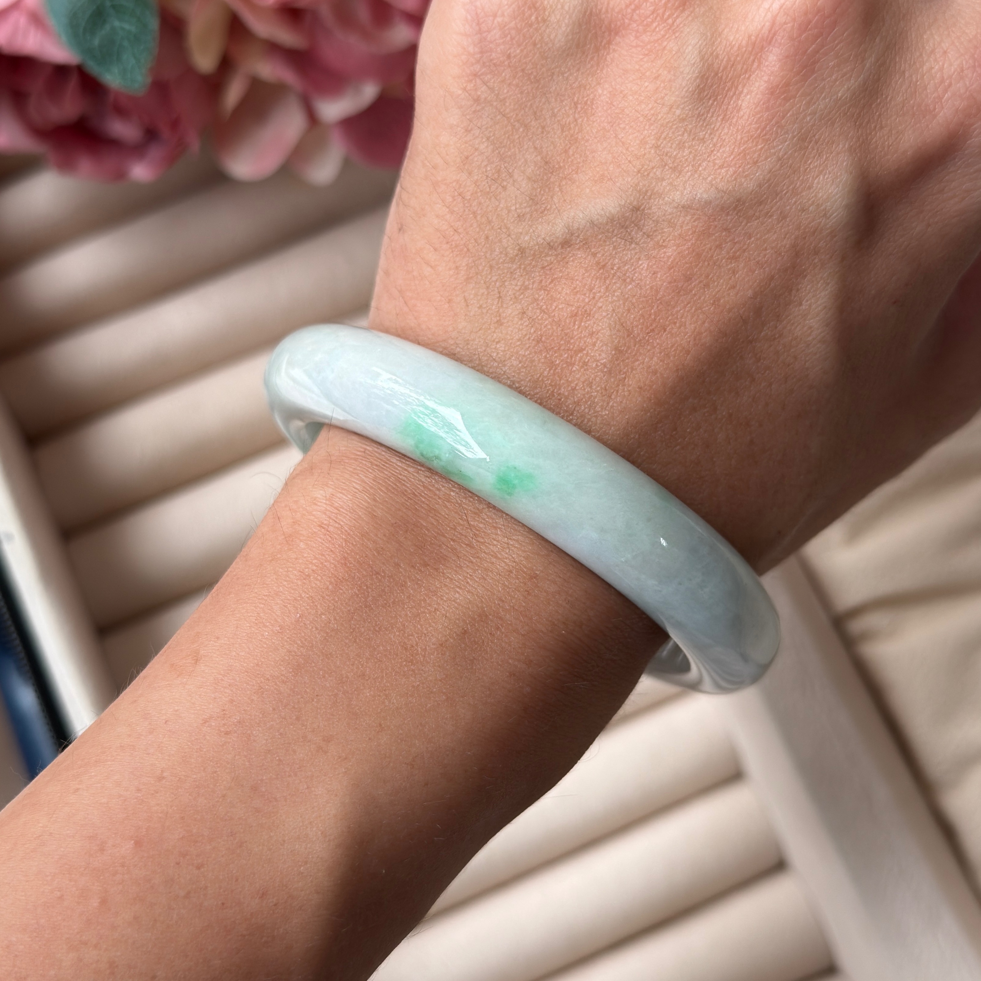 Grade A Verdant Cloud Jade Bangle  - S57+/60.6g