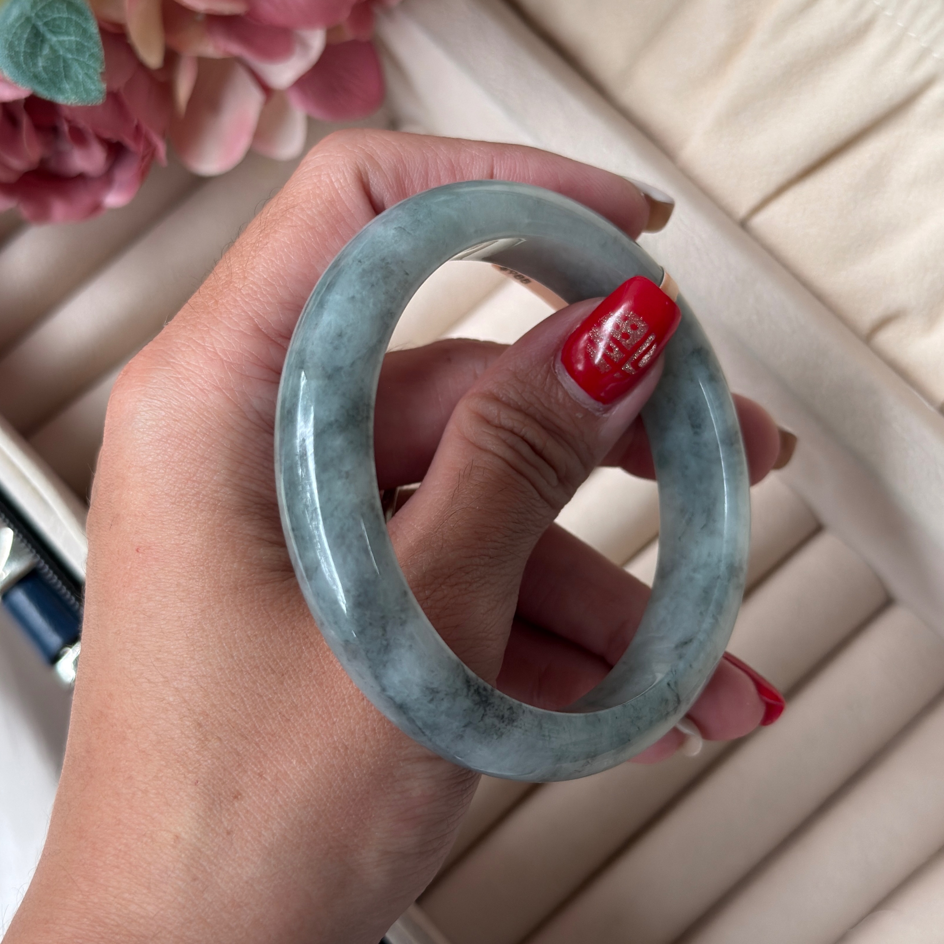 Grade A Flora Ash Jade Bangle - S58+/63.4g - CTM