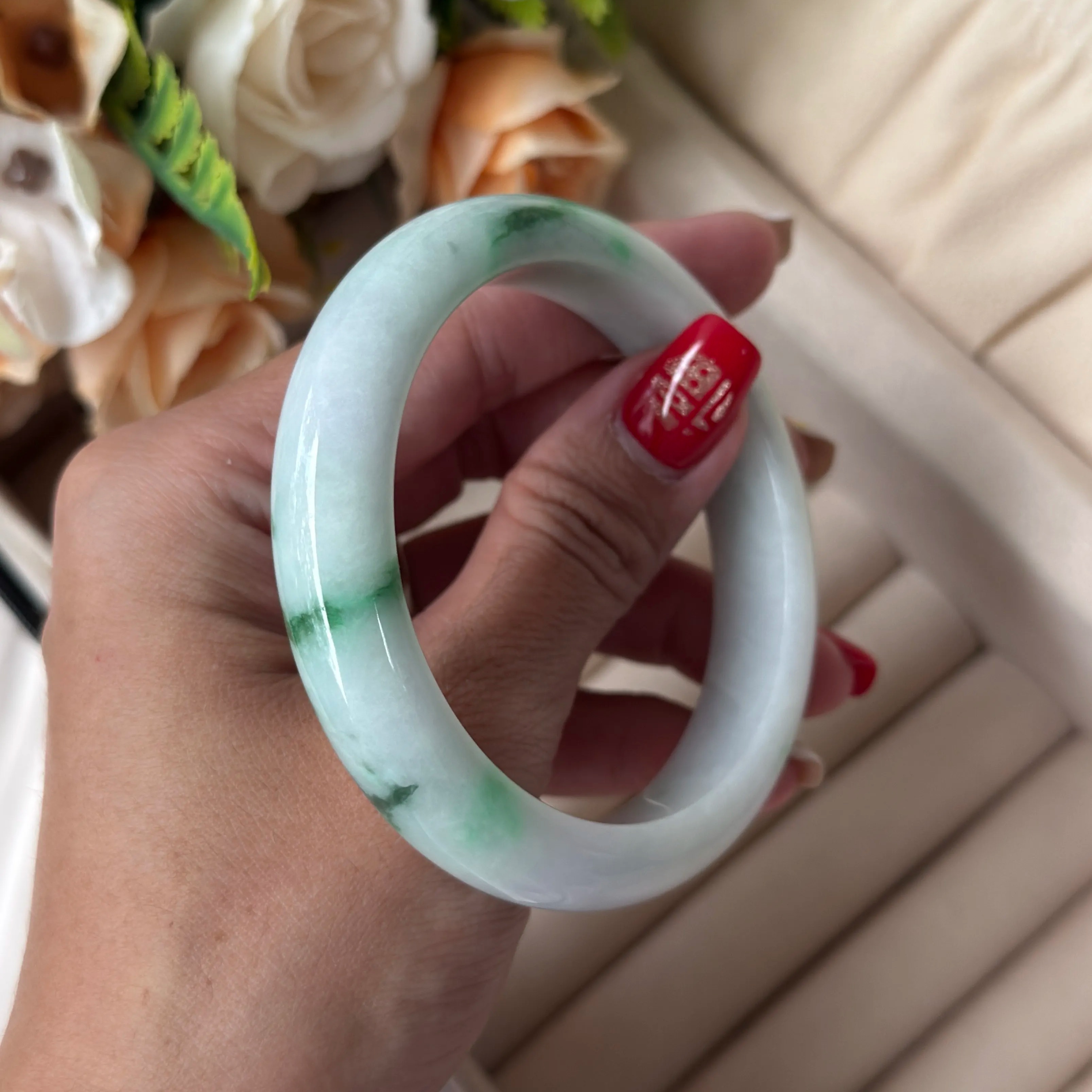 Grade A Verdant Spring Cloud Jade Bangle  - S57+/60g
