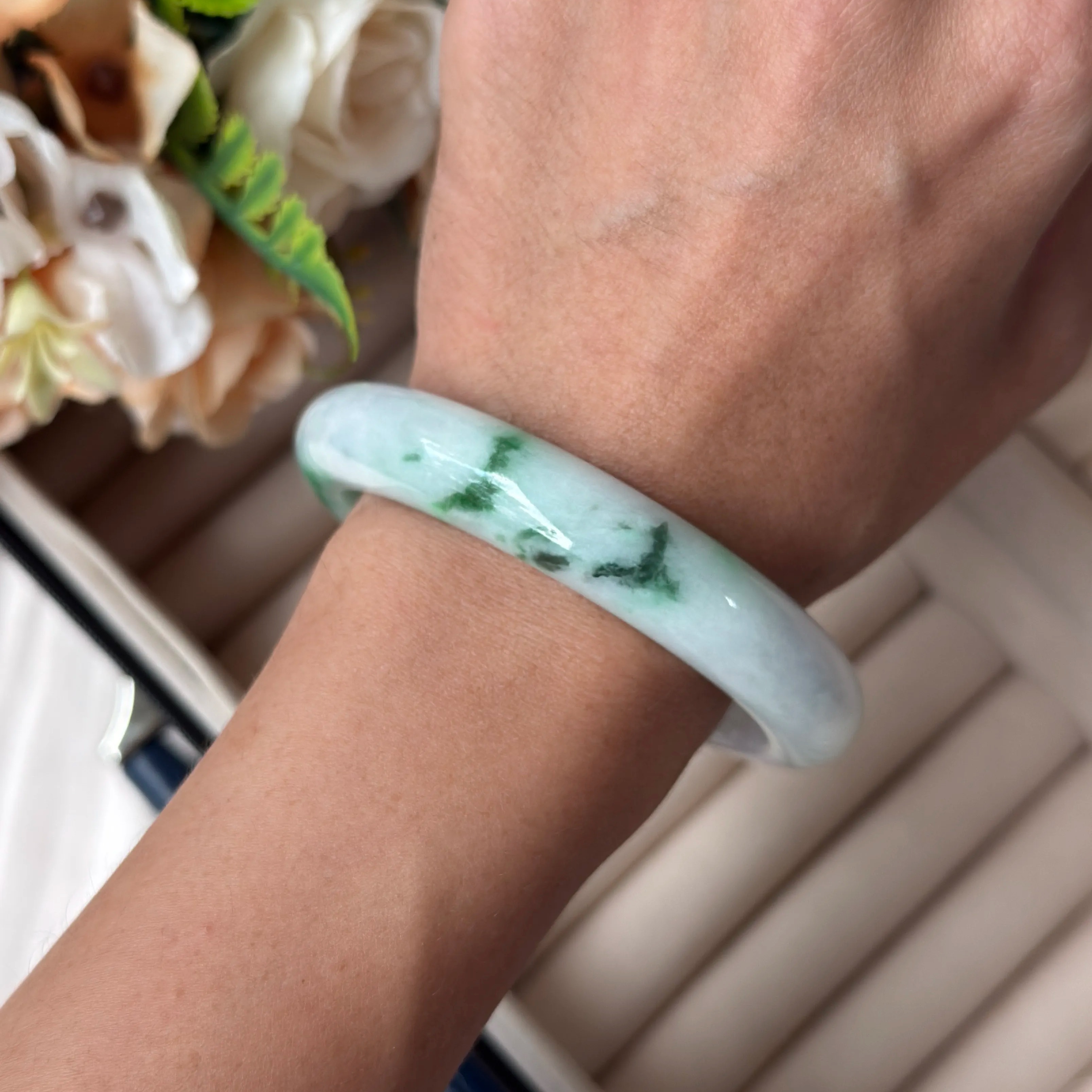 Grade A Verdant Spring Cloud Jade Bangle  - S57+/60g