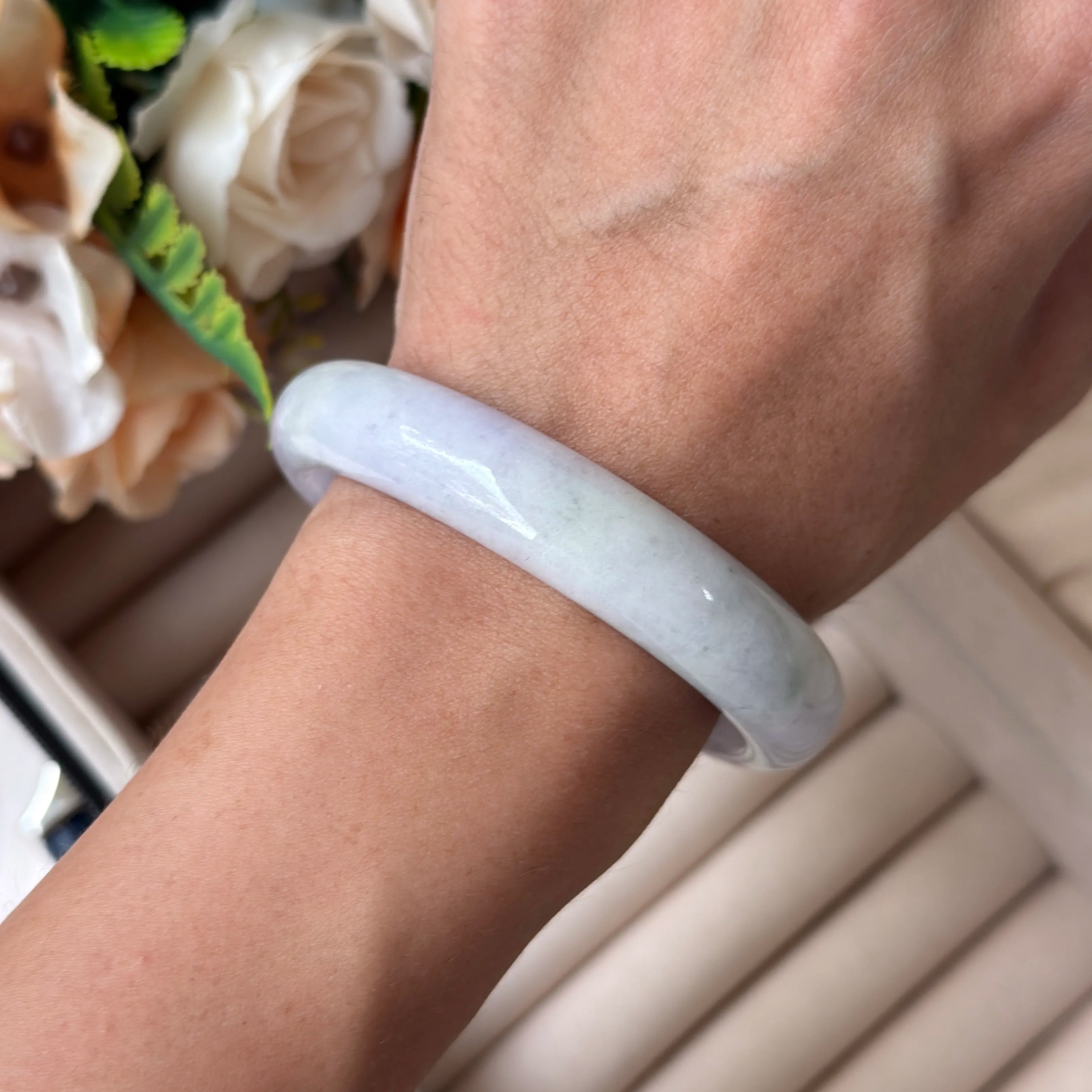 Grade A Lavender Green Jade Bangle - S56/55.3g