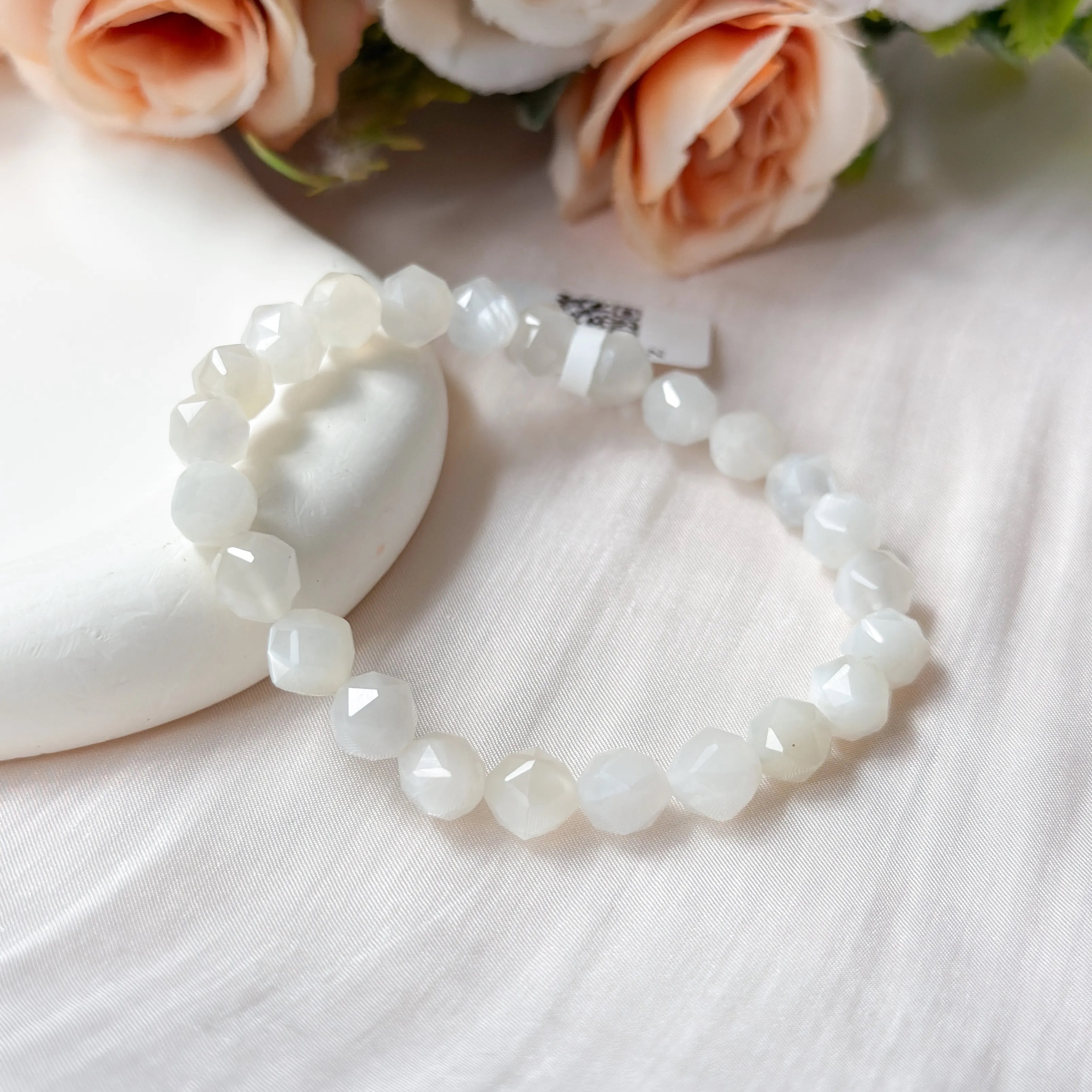 White Moonstone 8mm Diamond Cut Bracelet