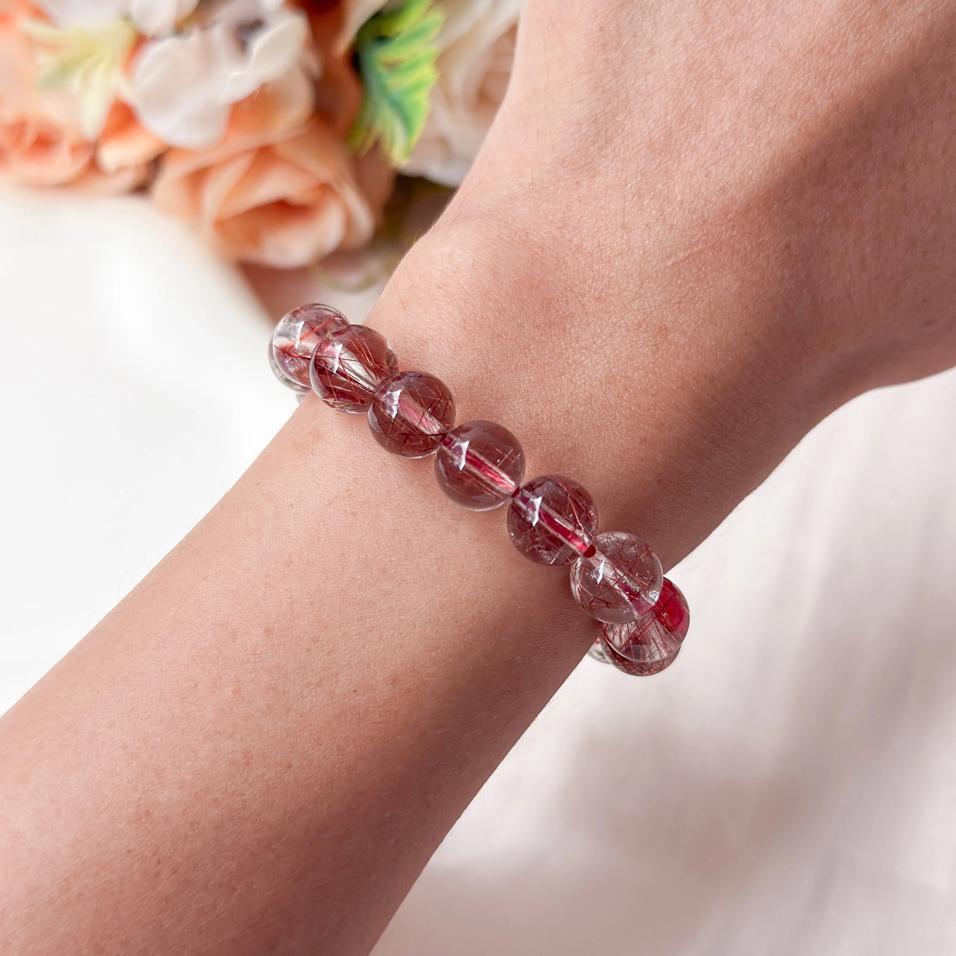 Red Rutilated Quartz 8-9mm AAA Bracelet