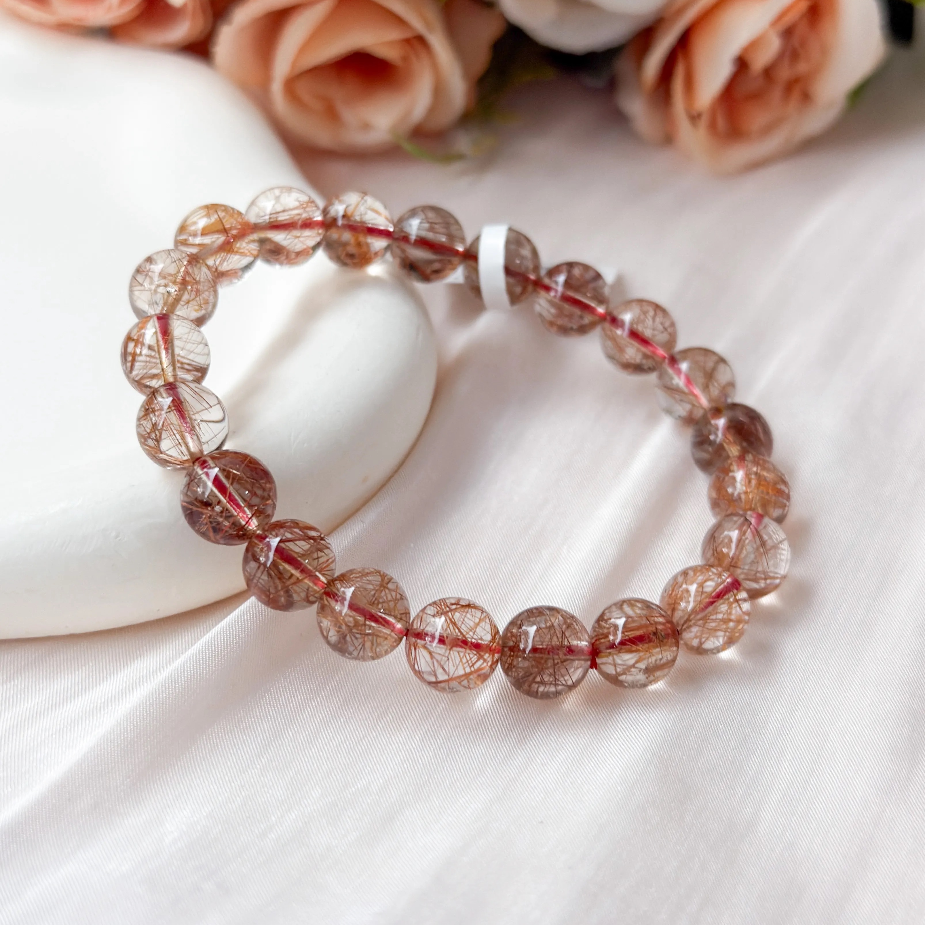 Red Rutilated Quartz 9+mm Bracelet