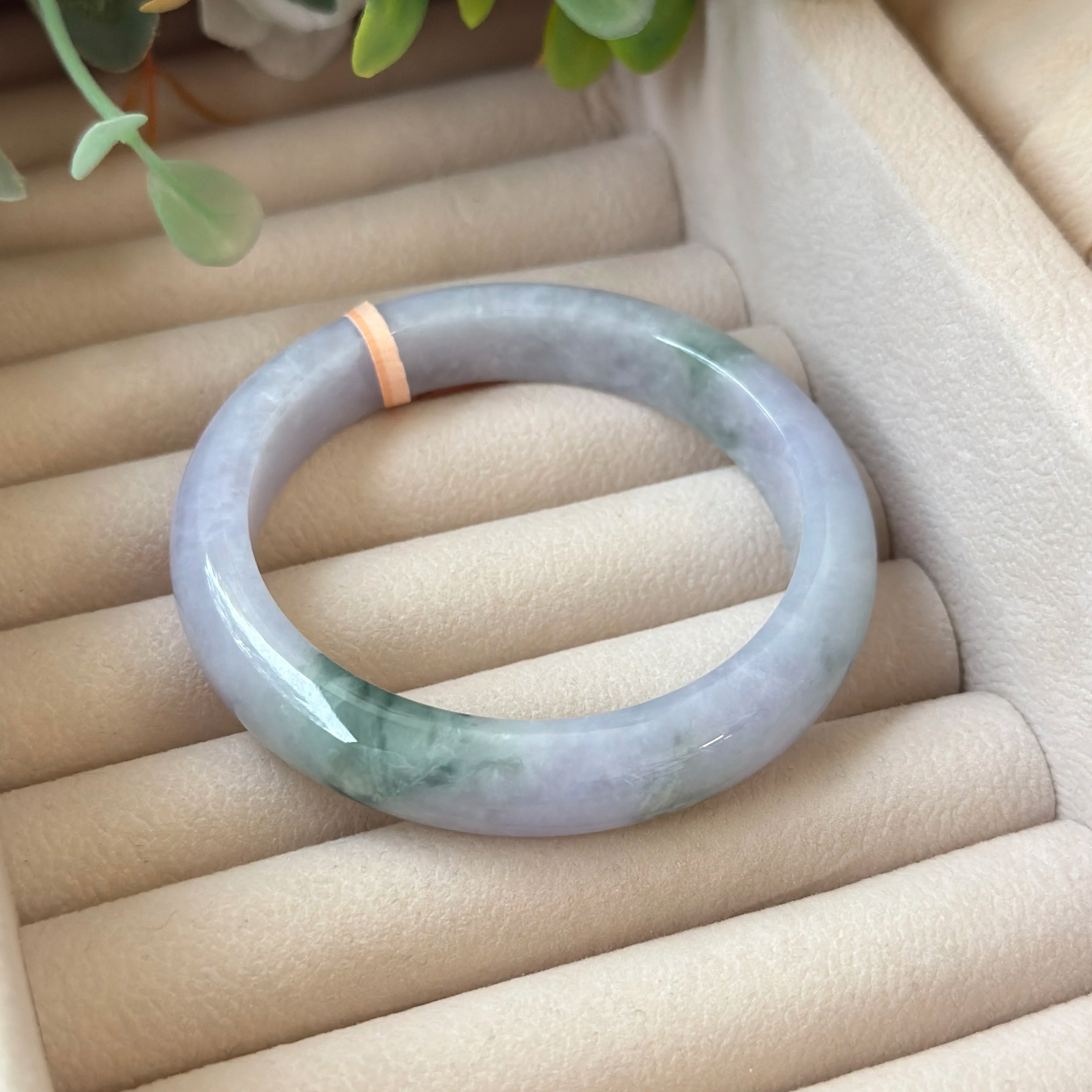 Grade A Lavender Flora Green Jade Bangle - S56/53.5g