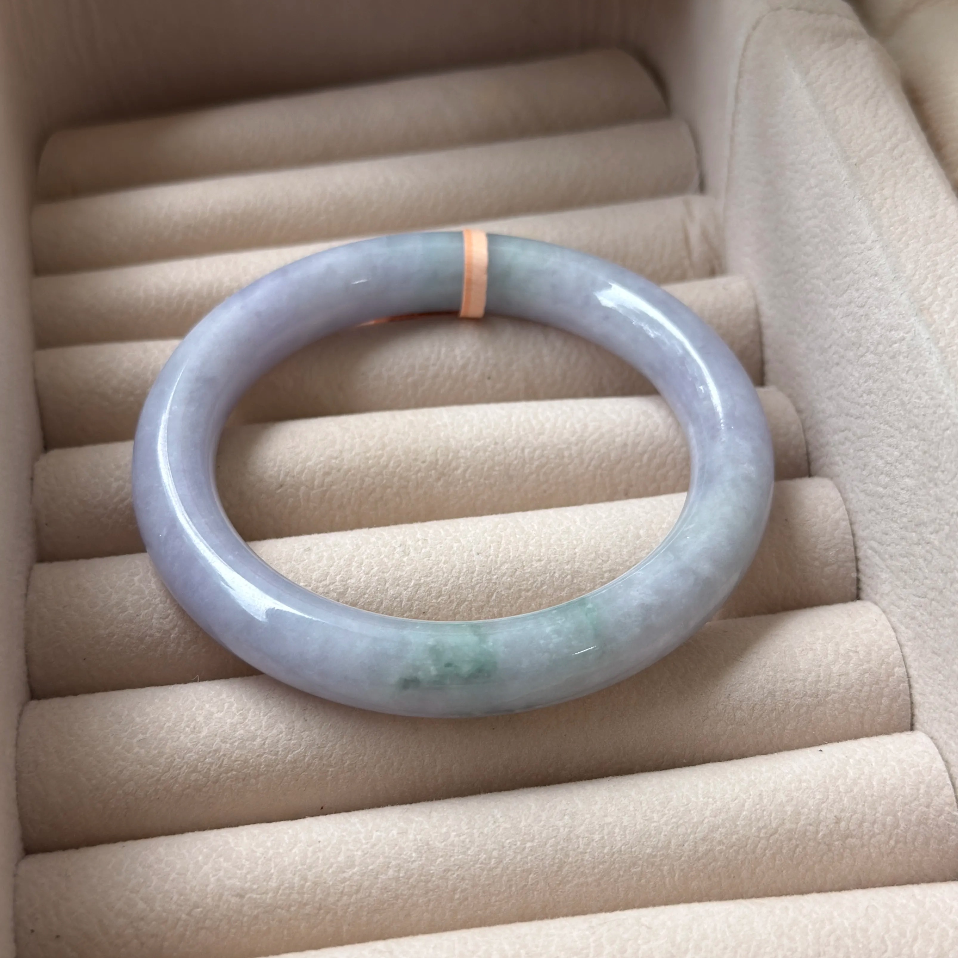 Grade A Lavender Flora Green Jade Yuan Tiao Bangle - S57+/59.2g