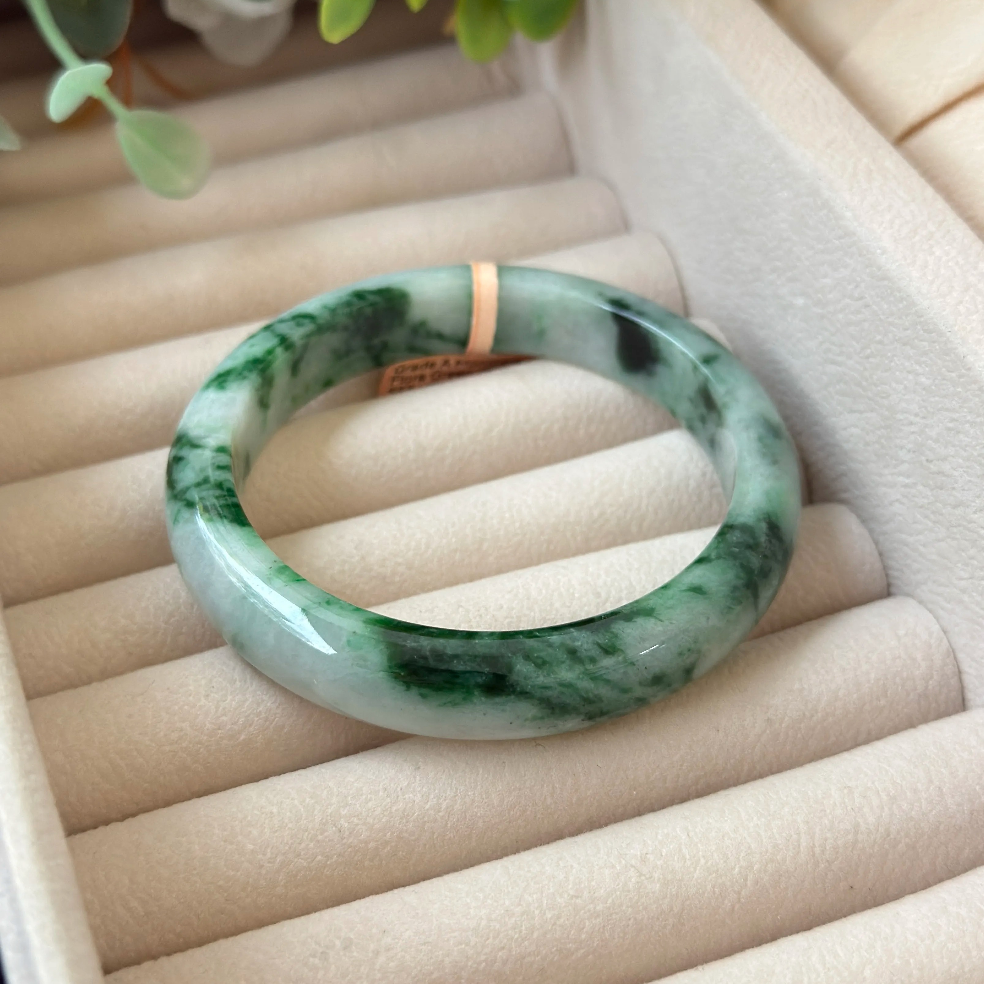 Grade A Monstera Flora Green Jade Bangle - S58+/55.5g