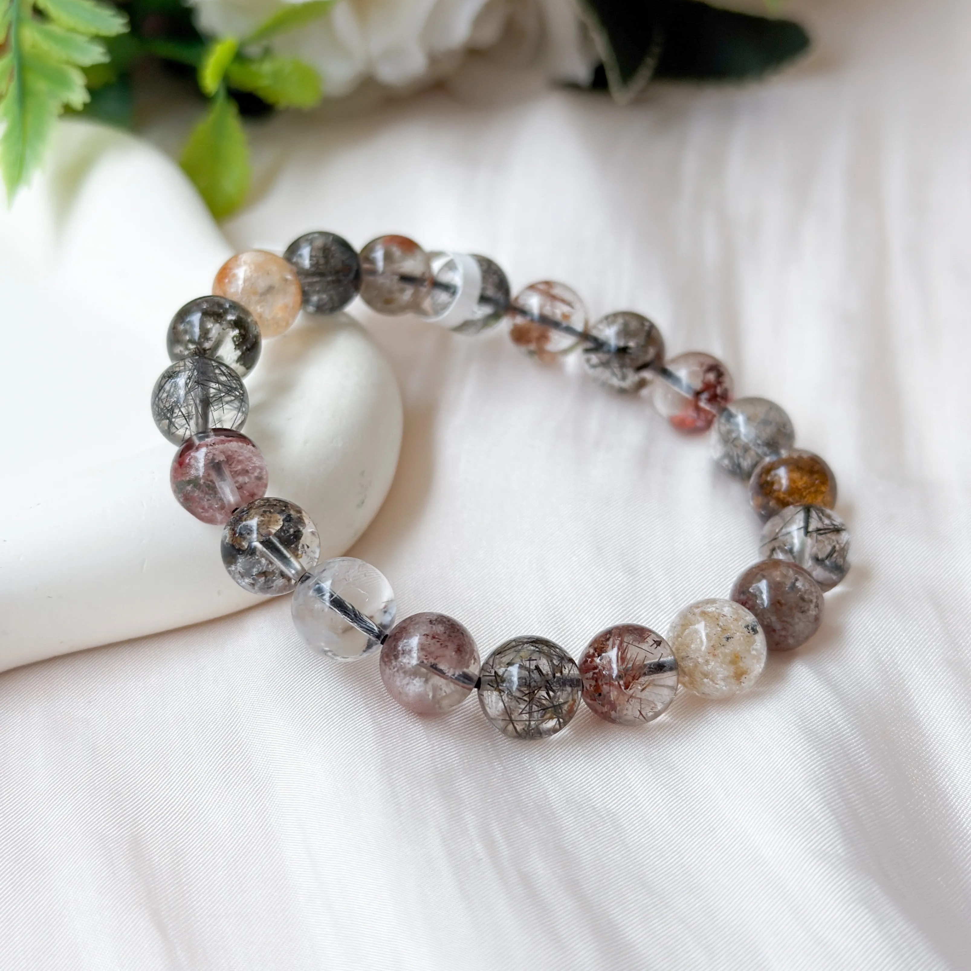 Multi-Coloured Rutilated/Phantom Quartz 9+mm Bracelet