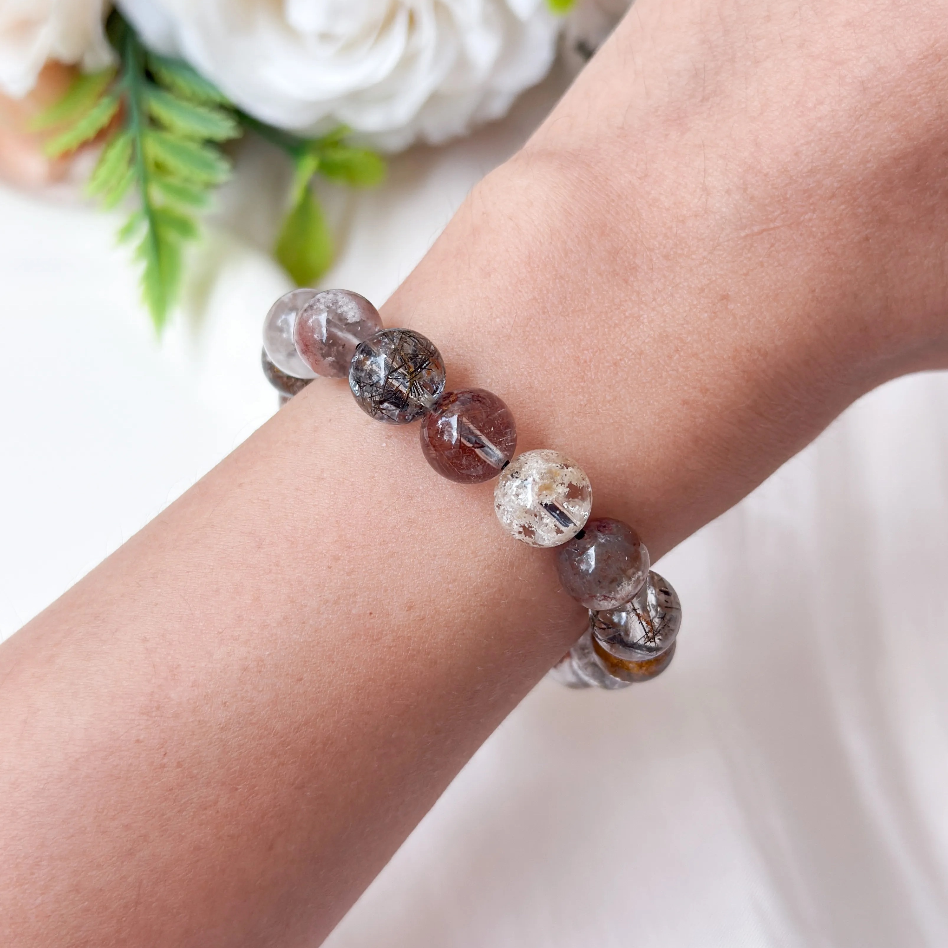 Multi-Coloured Rutilated/Phantom Quartz 9+mm Bracelet