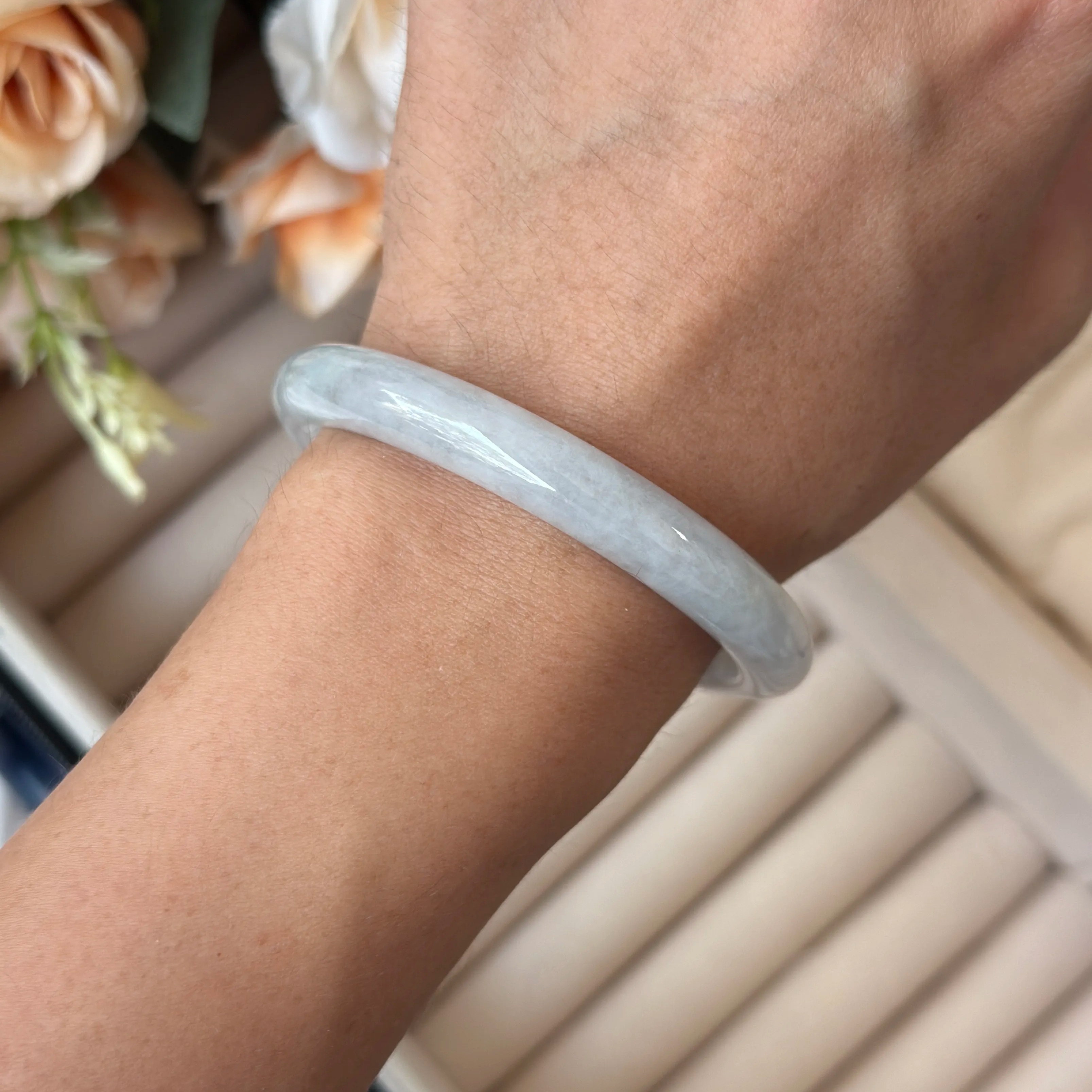 Grade A Frosty Lavender Jade Bangle - S52+/30.6g