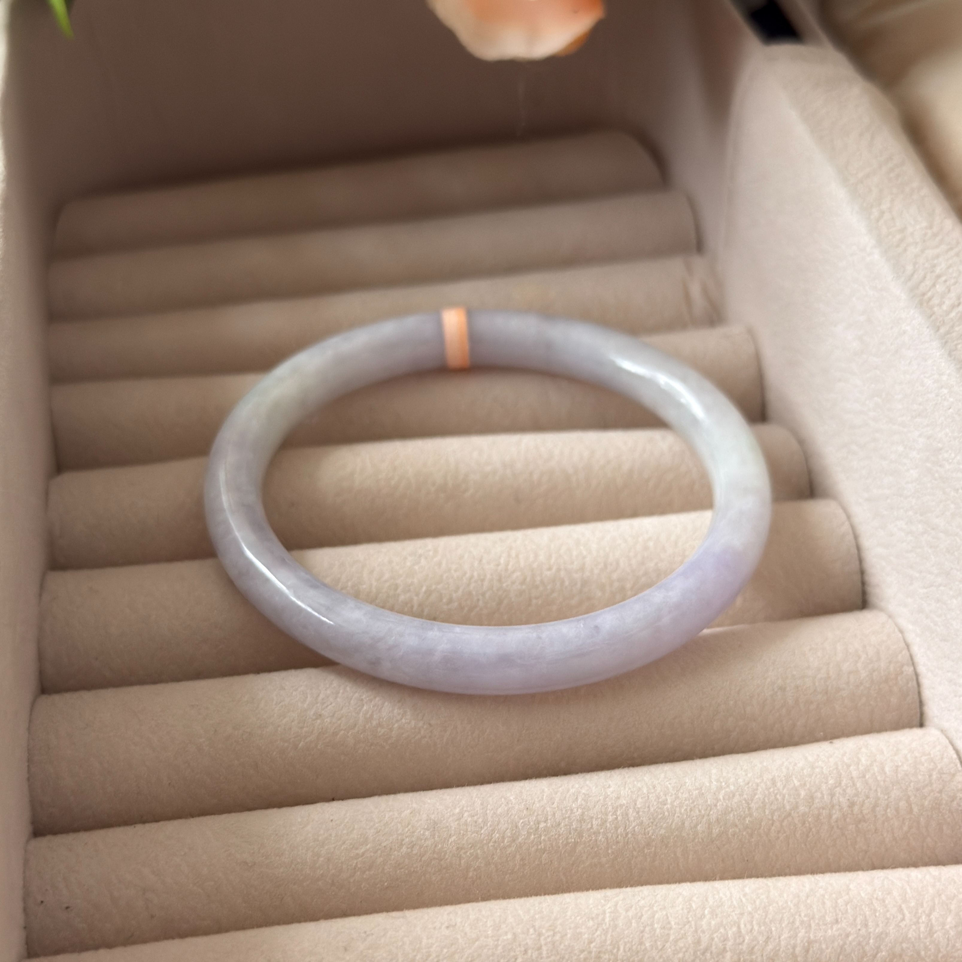 Grade A Dainty Lavender Green Jade Bangle Yuan Tiao - S55+/28.5g