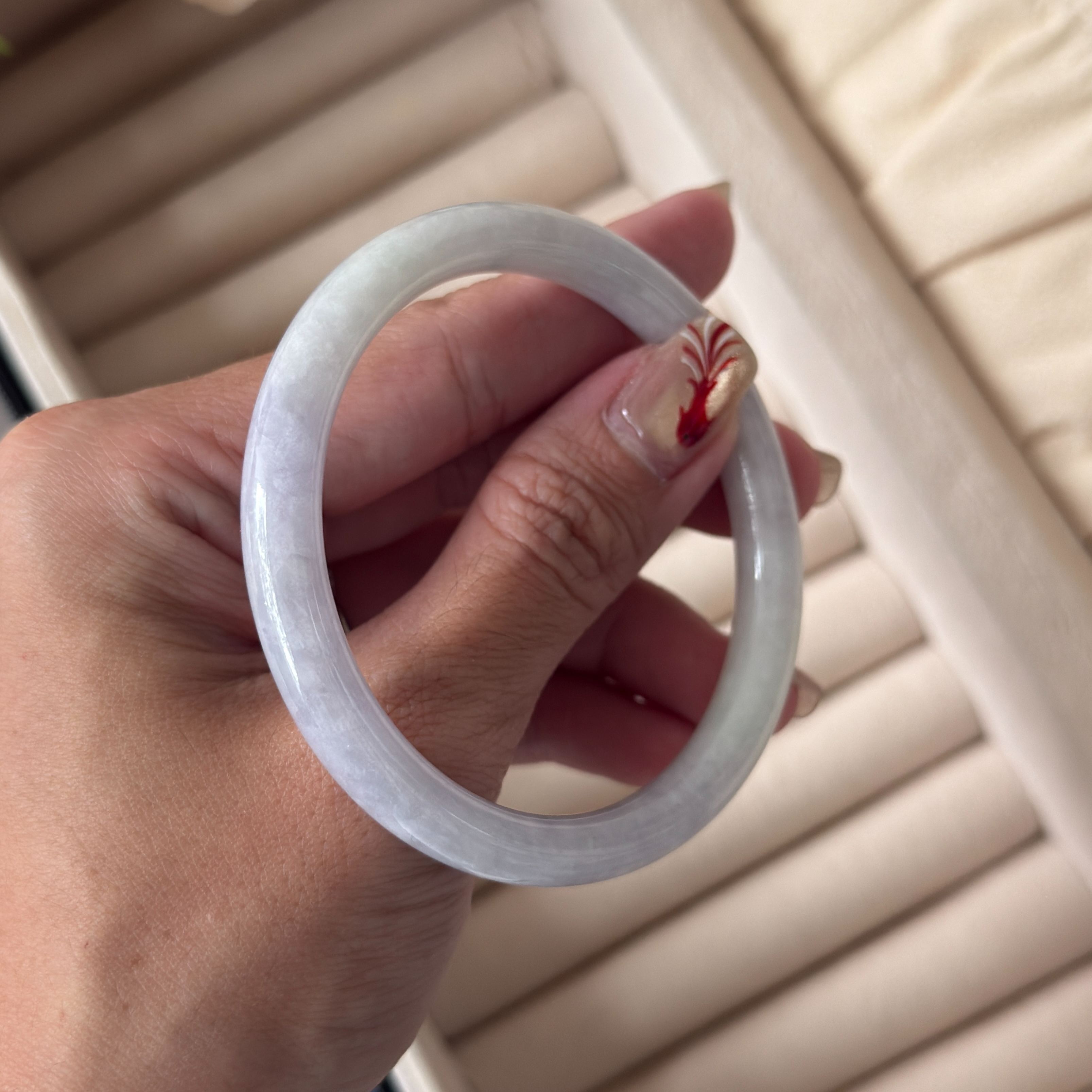 Grade A Dainty Lavender Green Jade Bangle Yuan Tiao - S55+/28.5g