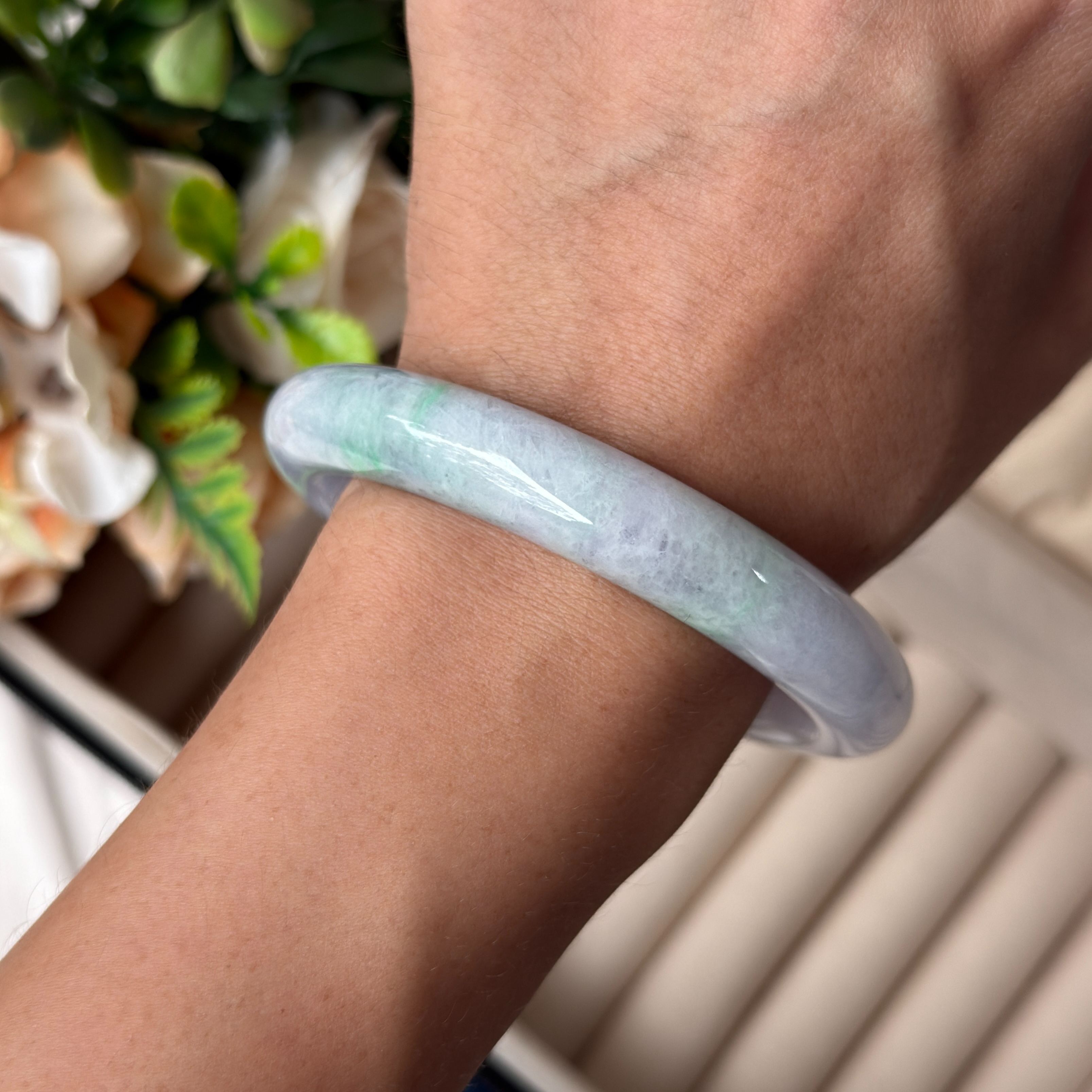 Grade A Spring Lavender Flora Jade Bangle - S59+/60g