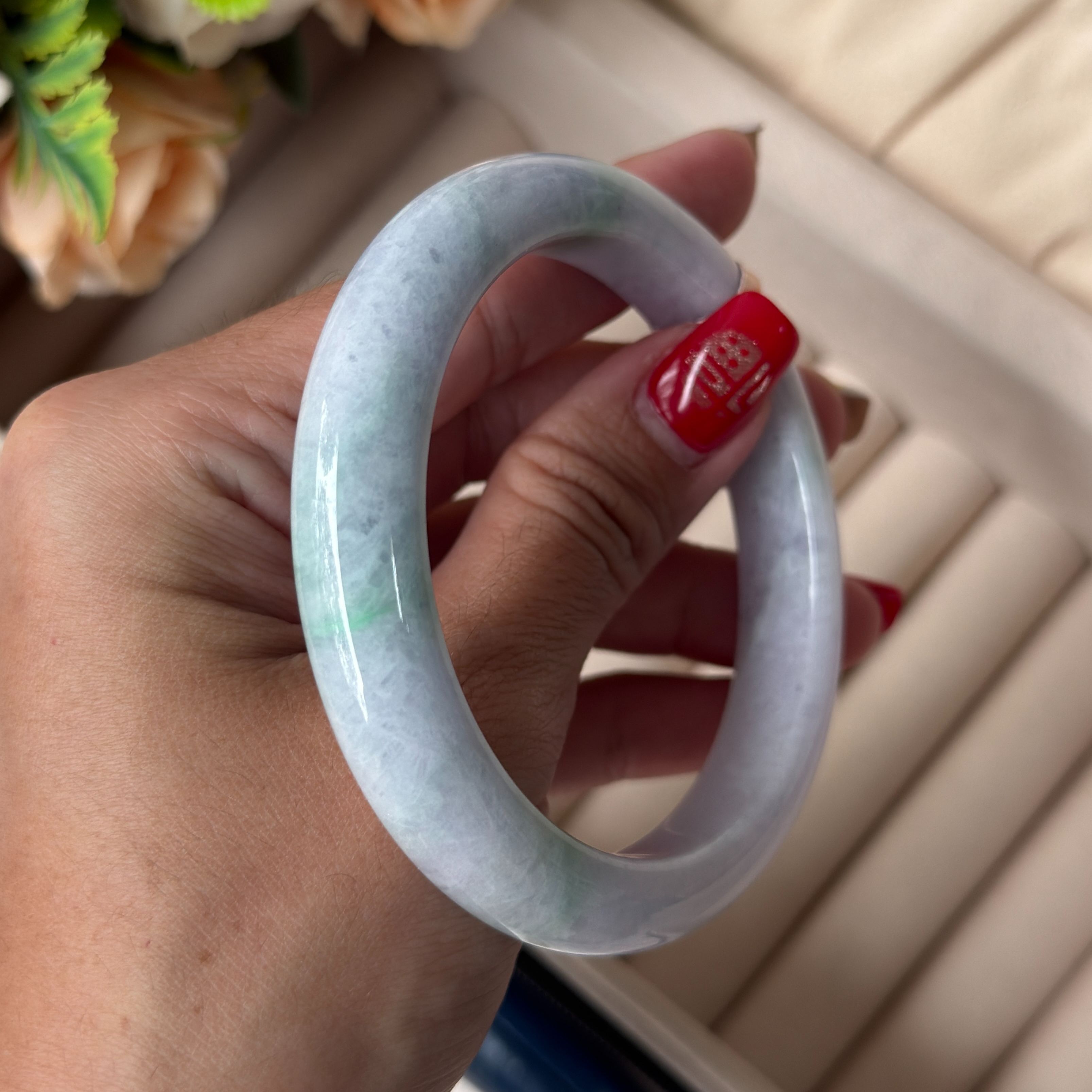 Grade A Spring Lavender Flora Jade Bangle - S59+/60g