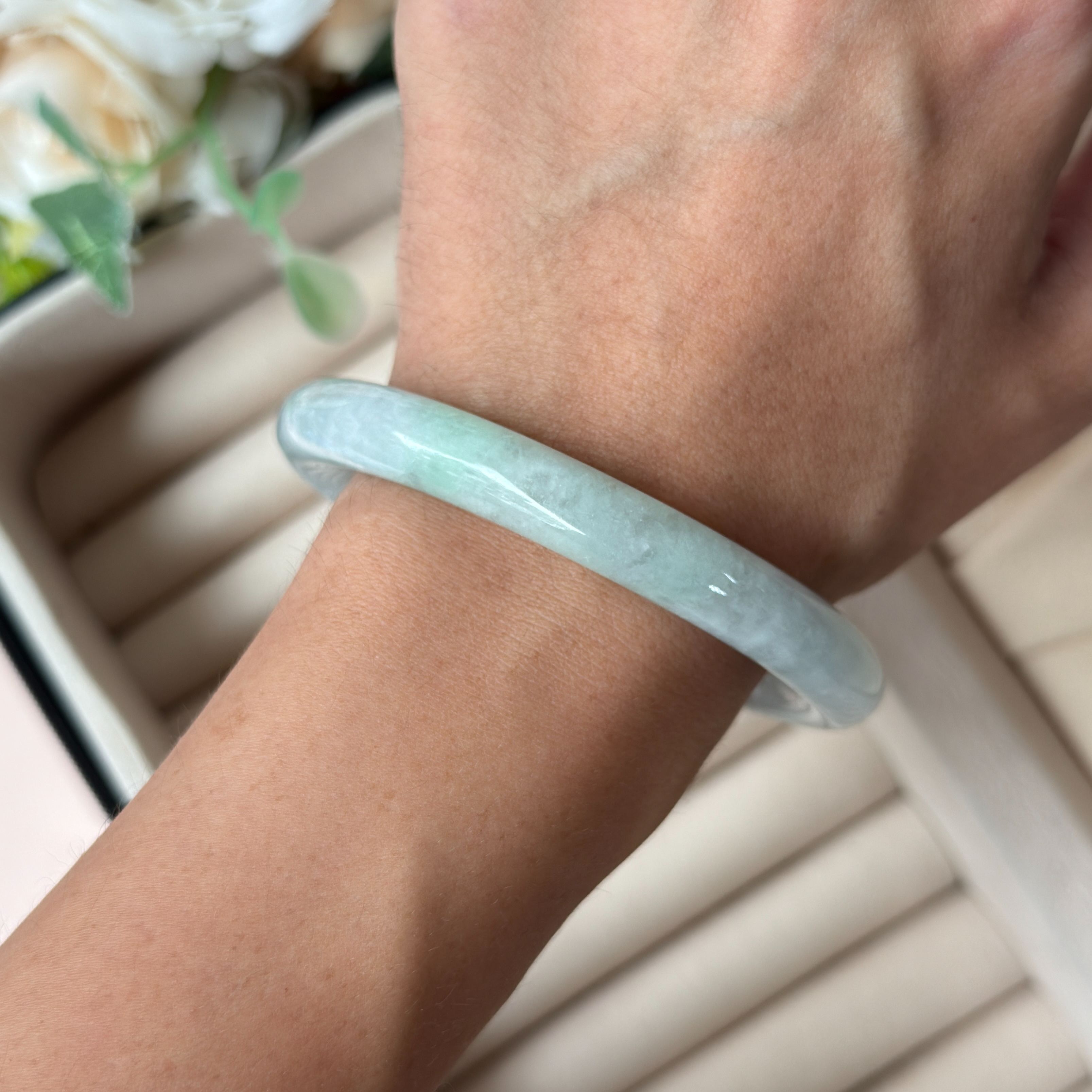Grade A Pastel Green Yuan Tiao Jade Bangle - S57/44g