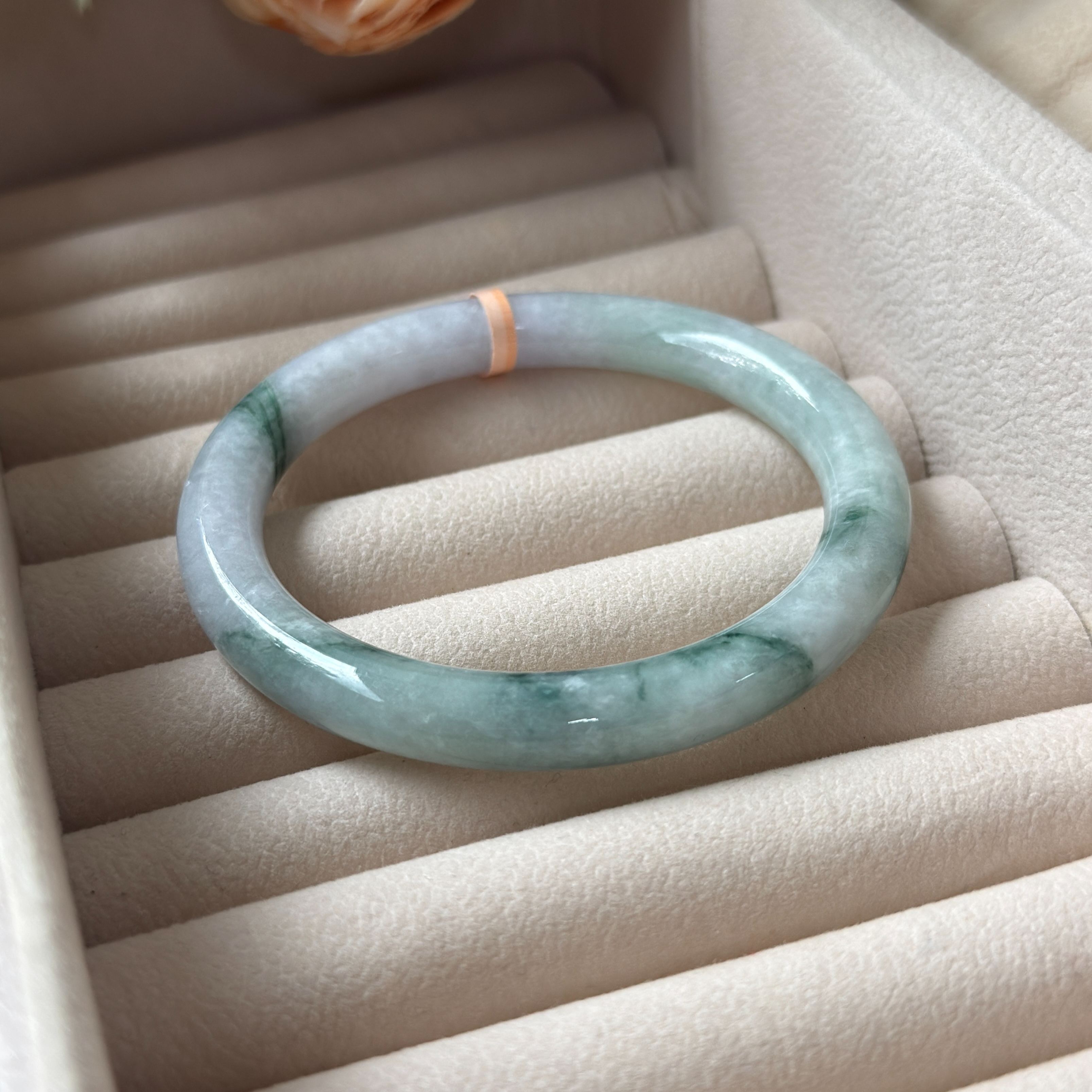 Grade A Mystic Flora Green Yuan Tiao Jade Bangle - S57+/41.7g