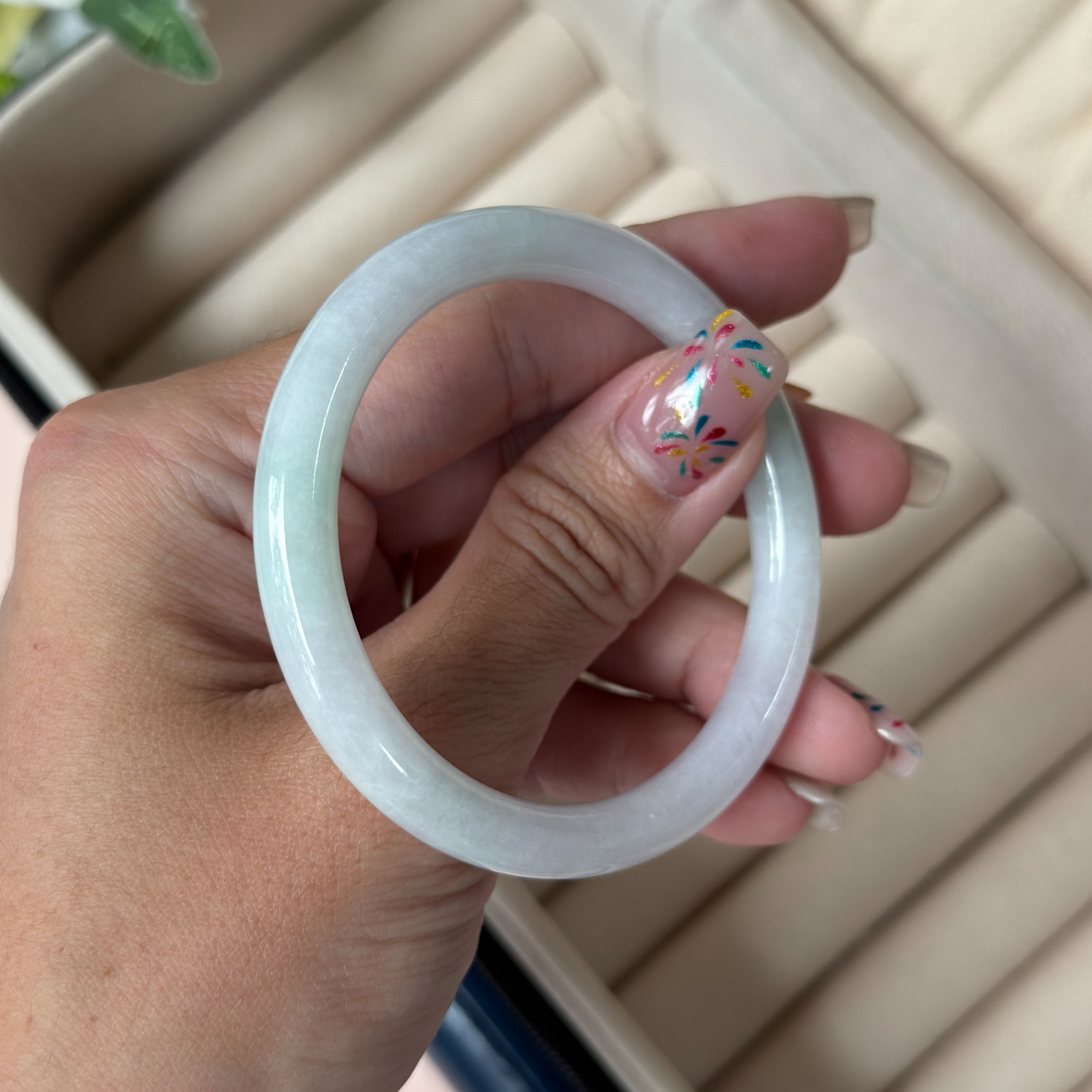 Grade A Mist Meadow Jade Yuan Tiao Bangle - S50+/25.7g