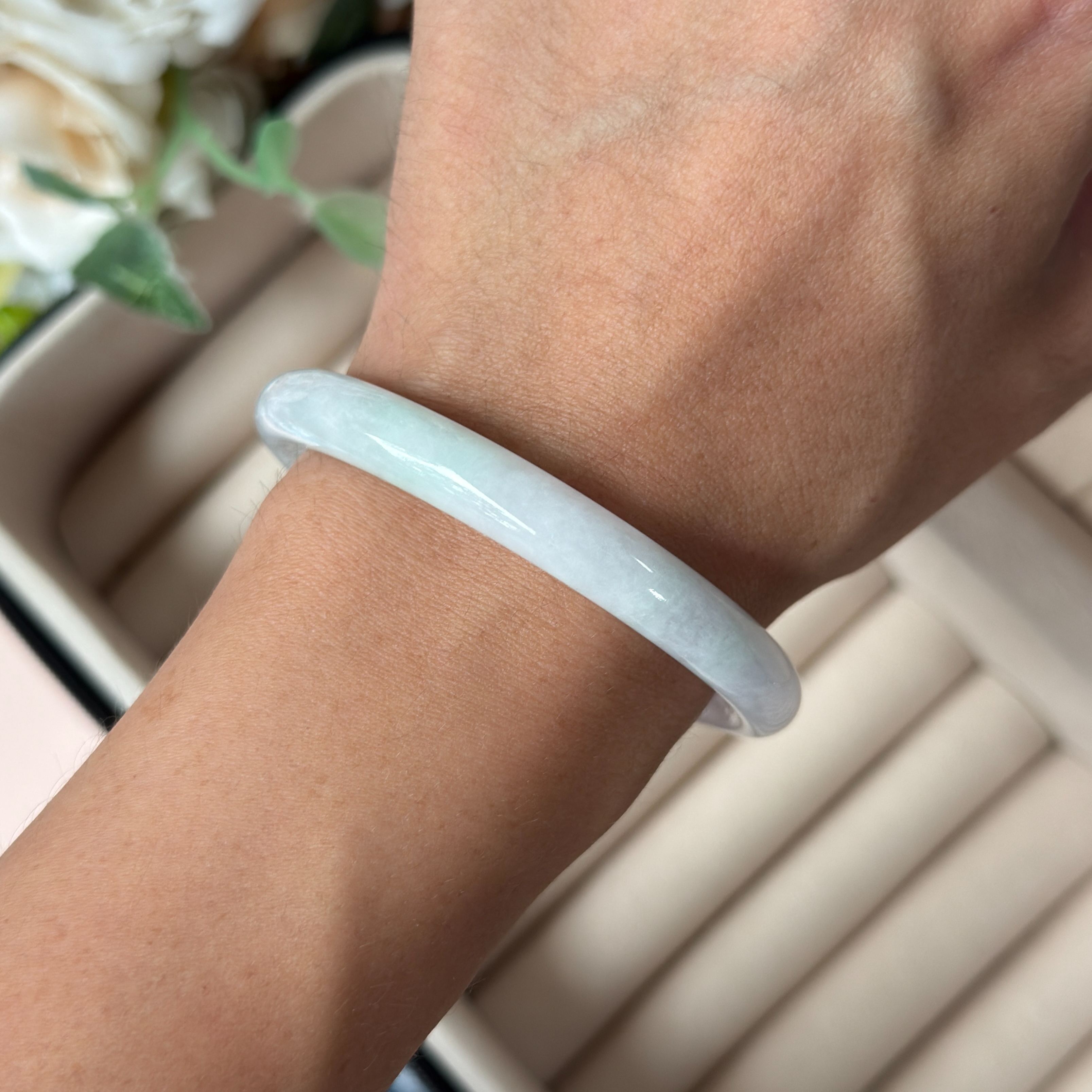 Grade A Mist Meadow Jade Yuan Tiao Bangle - S50+/25.7g