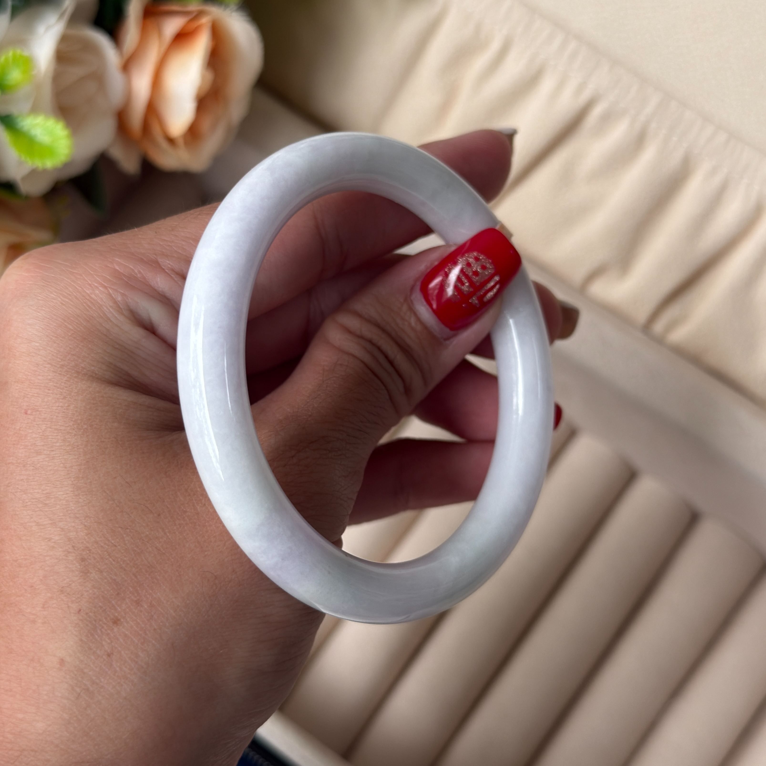 Grade A Soft Lavender Green Yuan Tiao Jade Bangle - S55+/41.8g