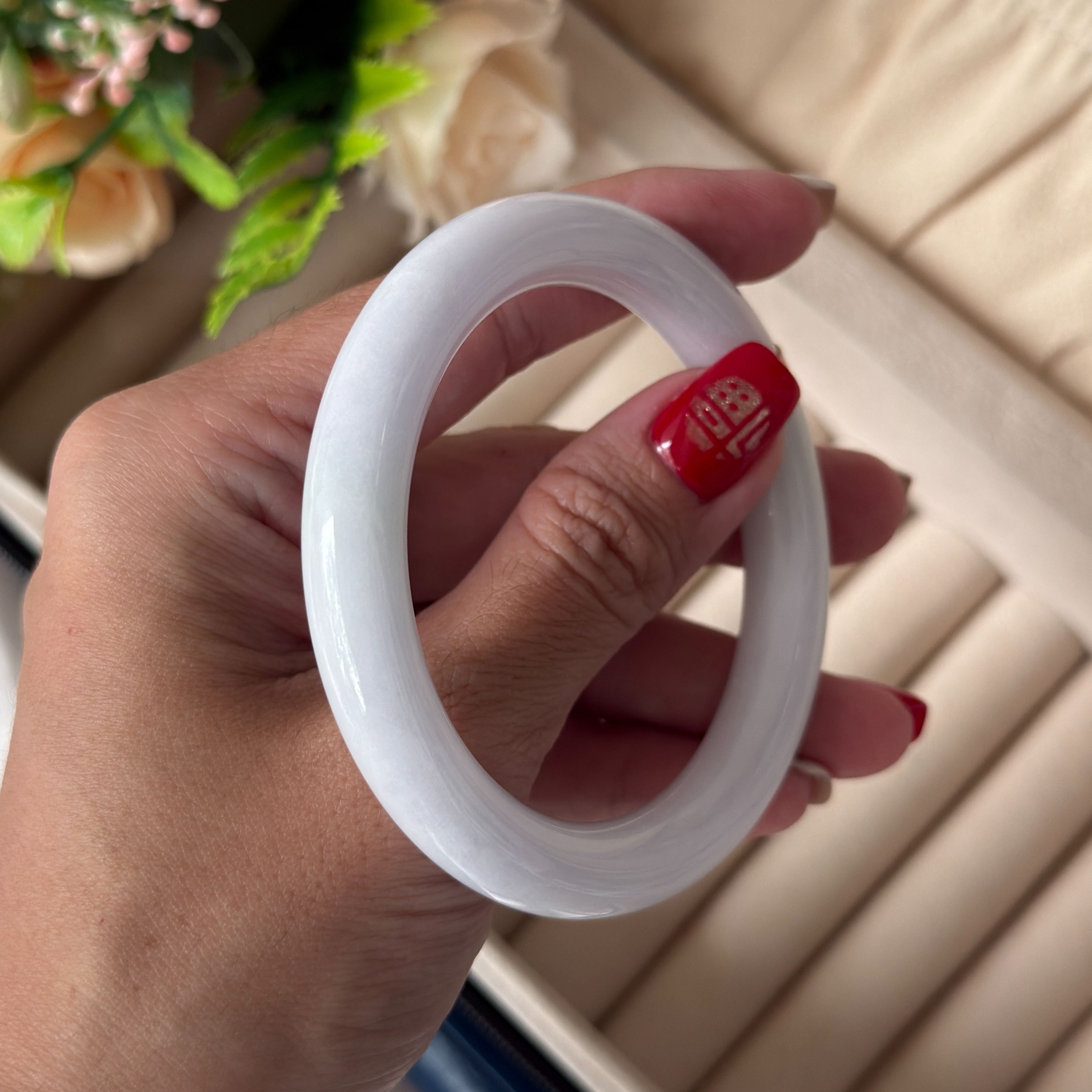 Grade A Soft Lavender Yuan Tiao Jade Bangle - S54+/48.9g