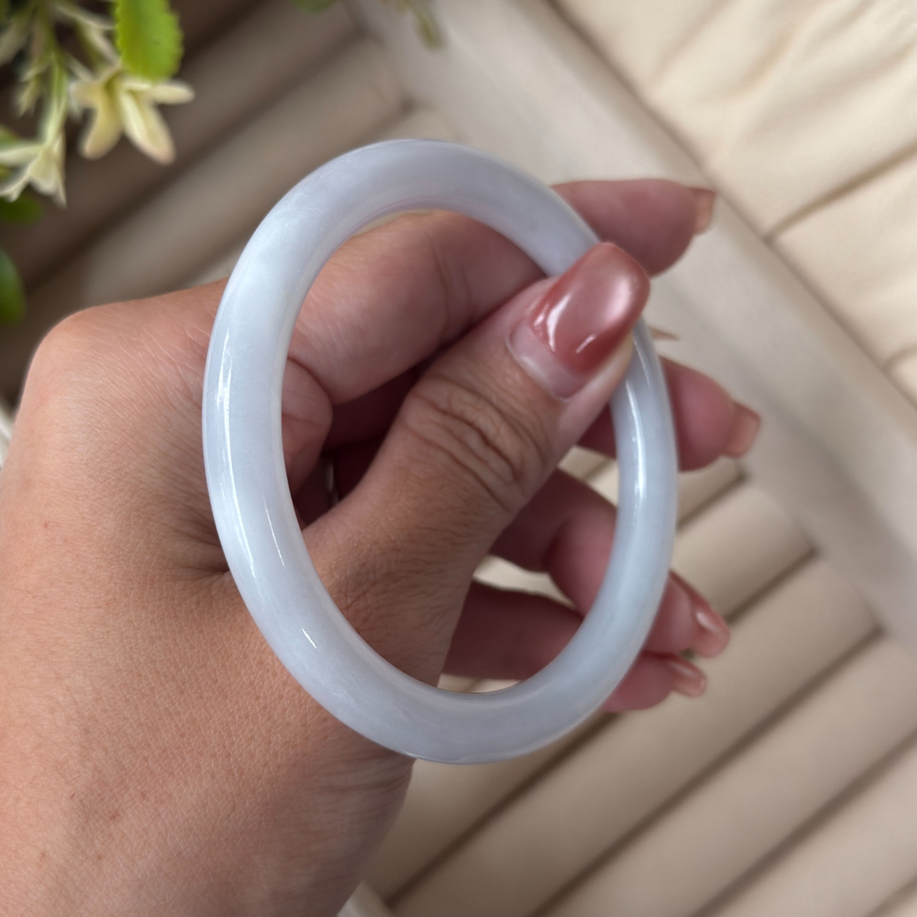 Grade A Soft Lavender Yuan Tiao Jade Bangle - S55+/31.3g