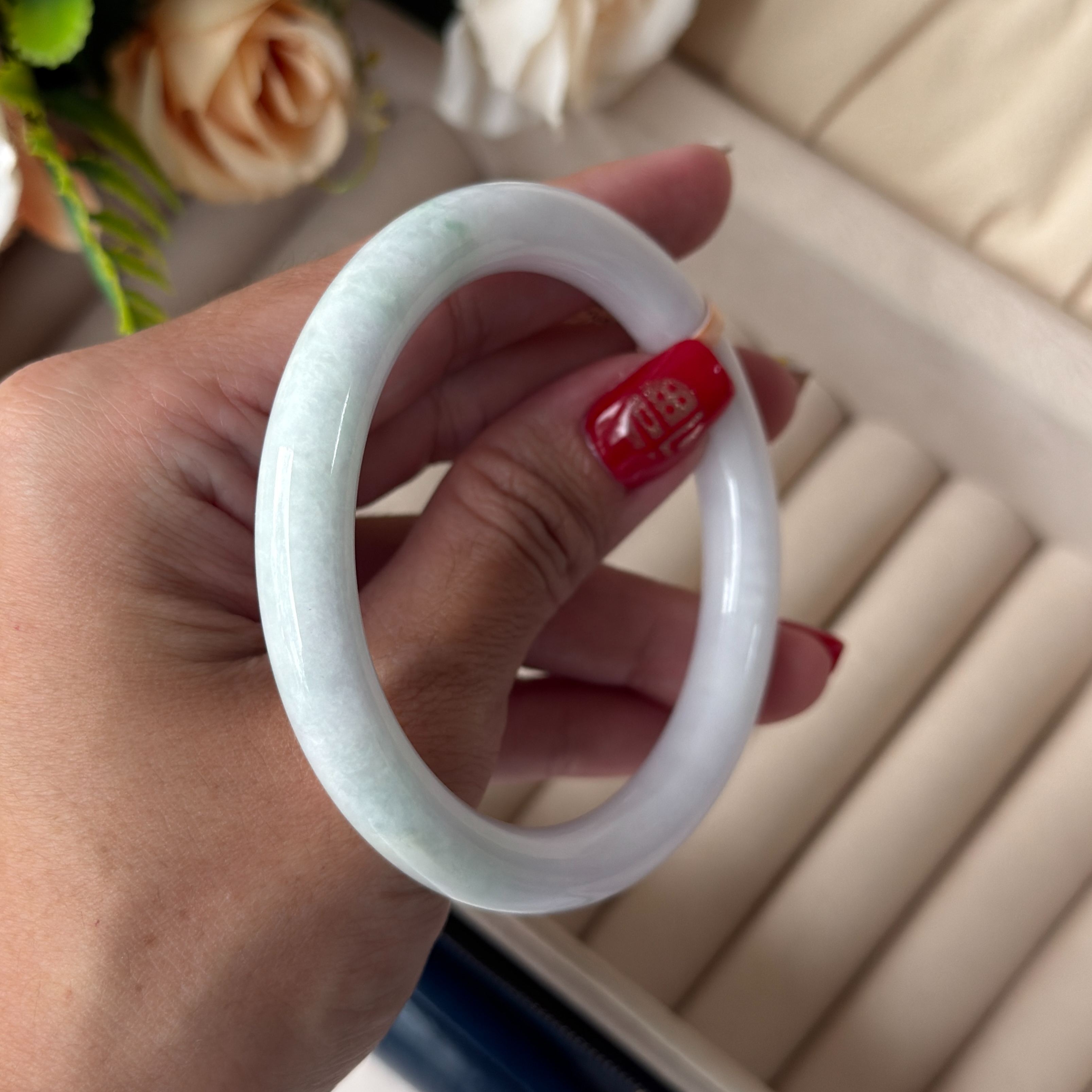 Grade A Soft Lavender Green Yuan Tiao Jade Bangle - S56/40.5g