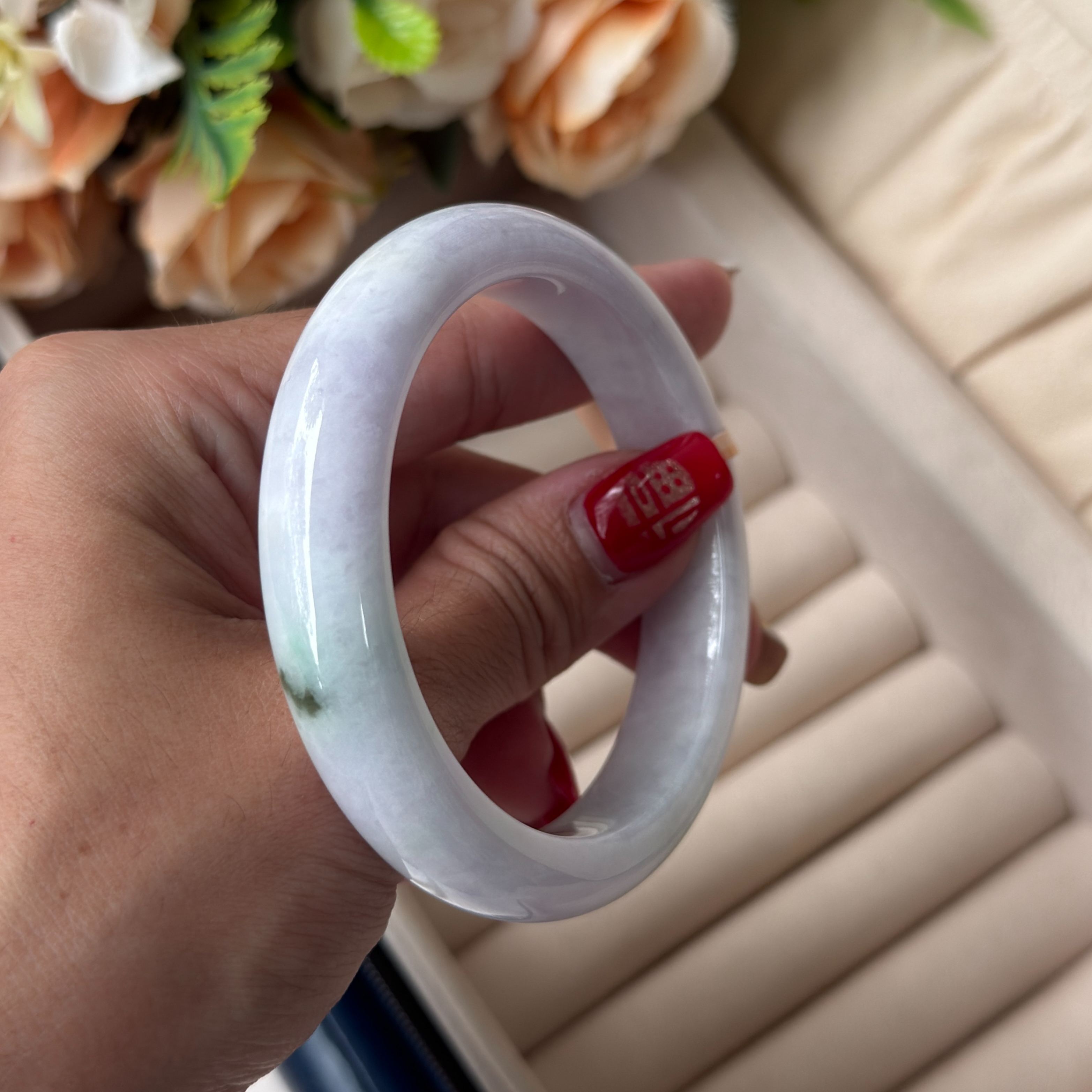 Grade A Orchid Lavender Green Jade Bangle - S55+/57.9g