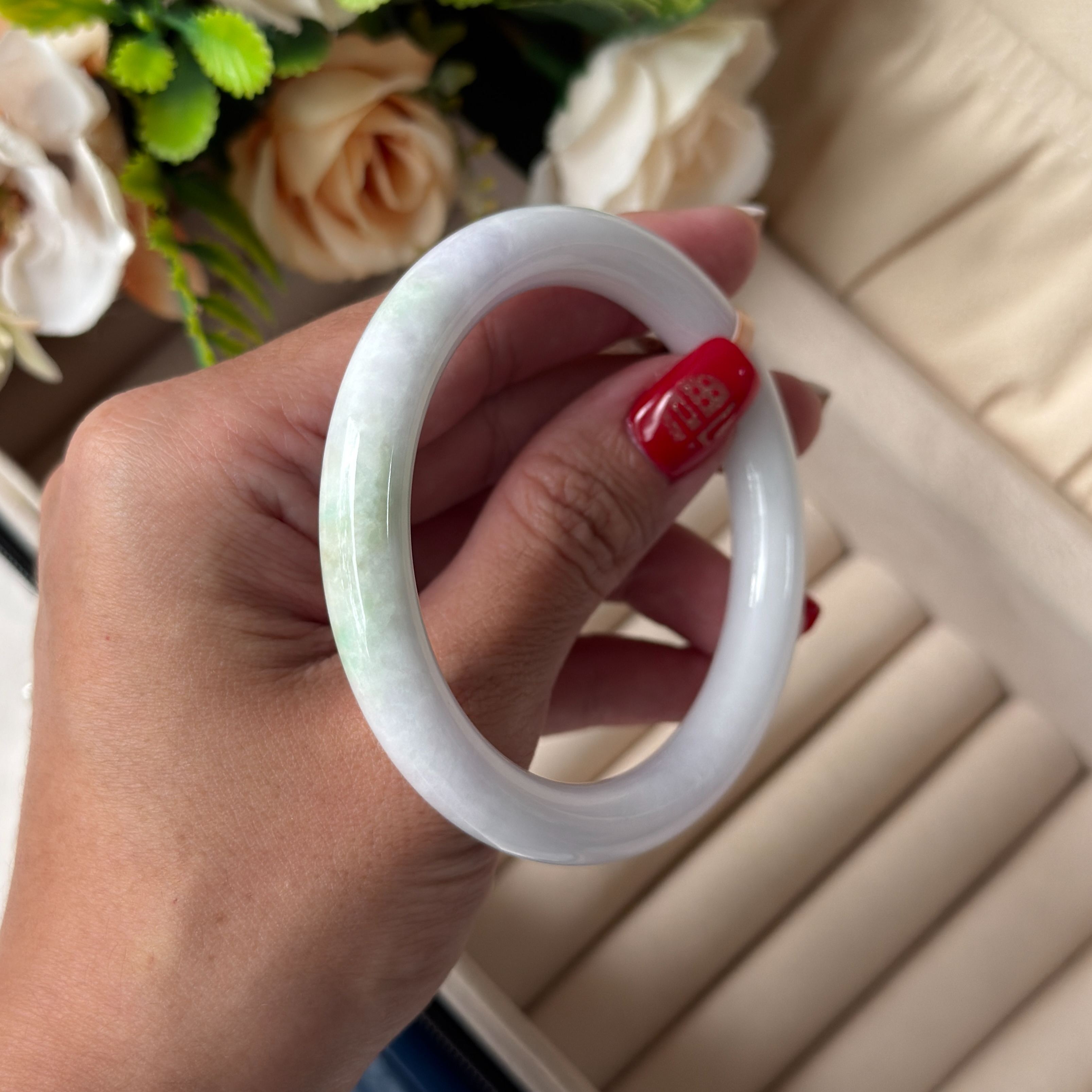 Grade A Soft Lavender Green Yuan Tiao Jade Bangle - S55+/43.9g